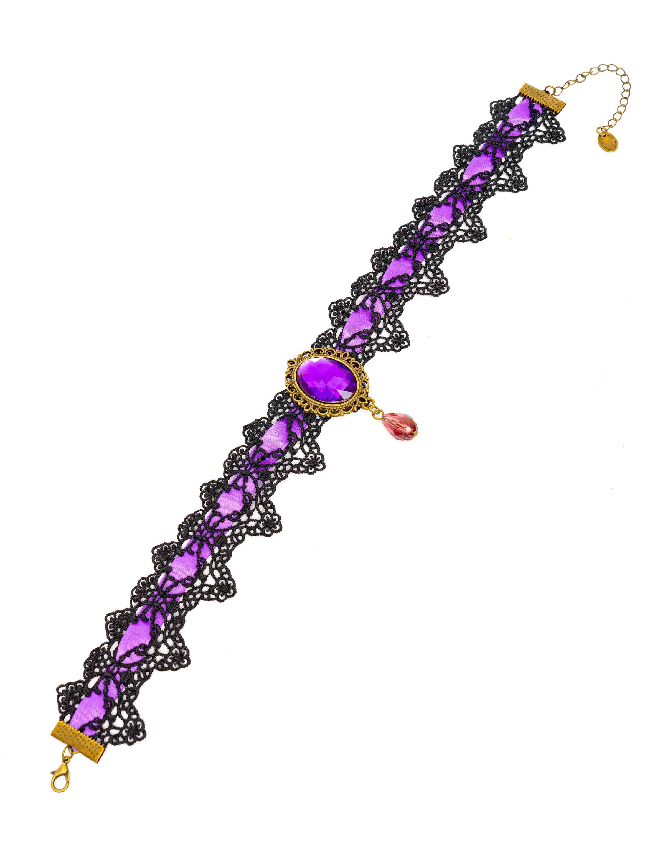 Halsband Spitze schwarz/lila mit lila Stein