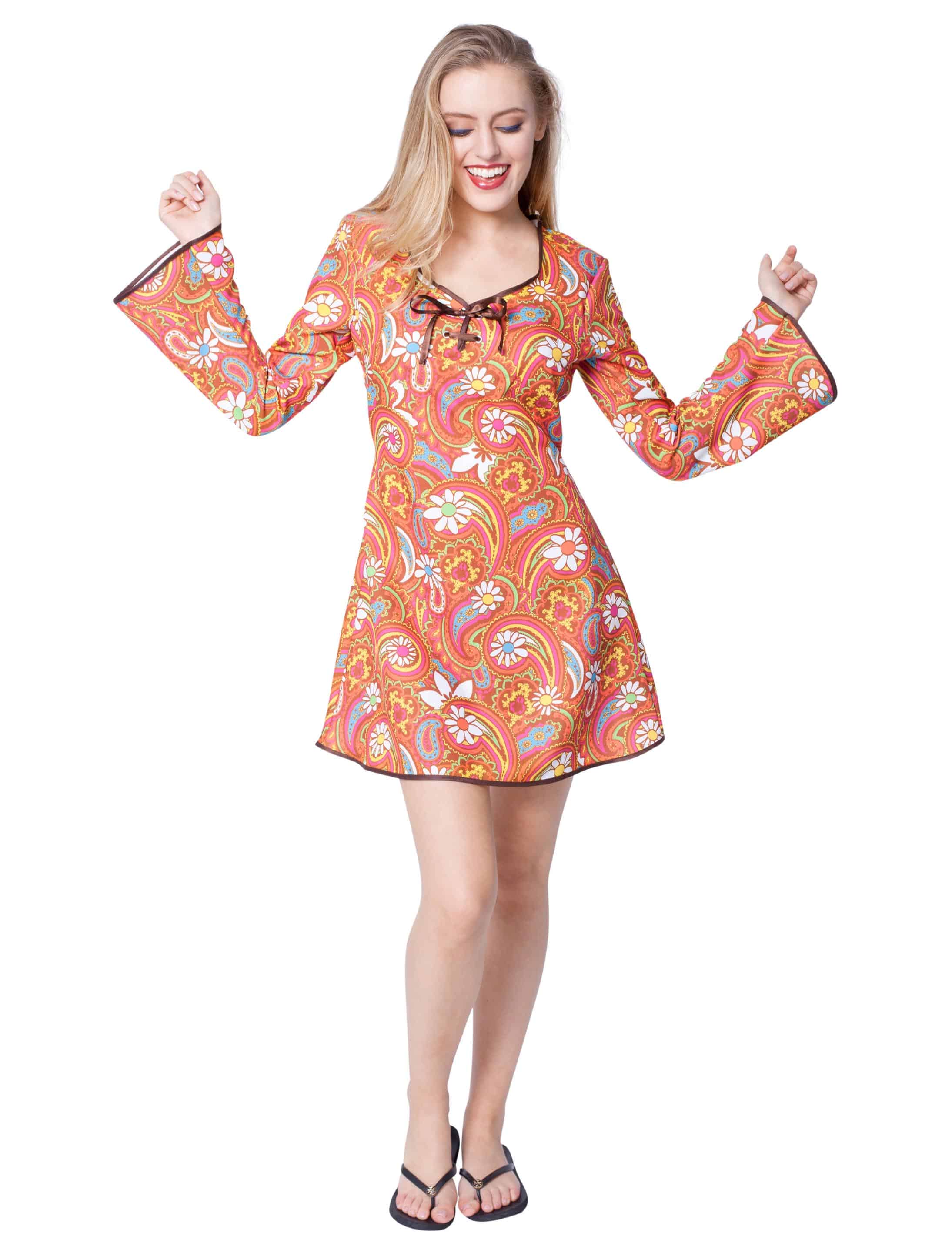 Kleid 70er paisley mit Blumen bunt L
