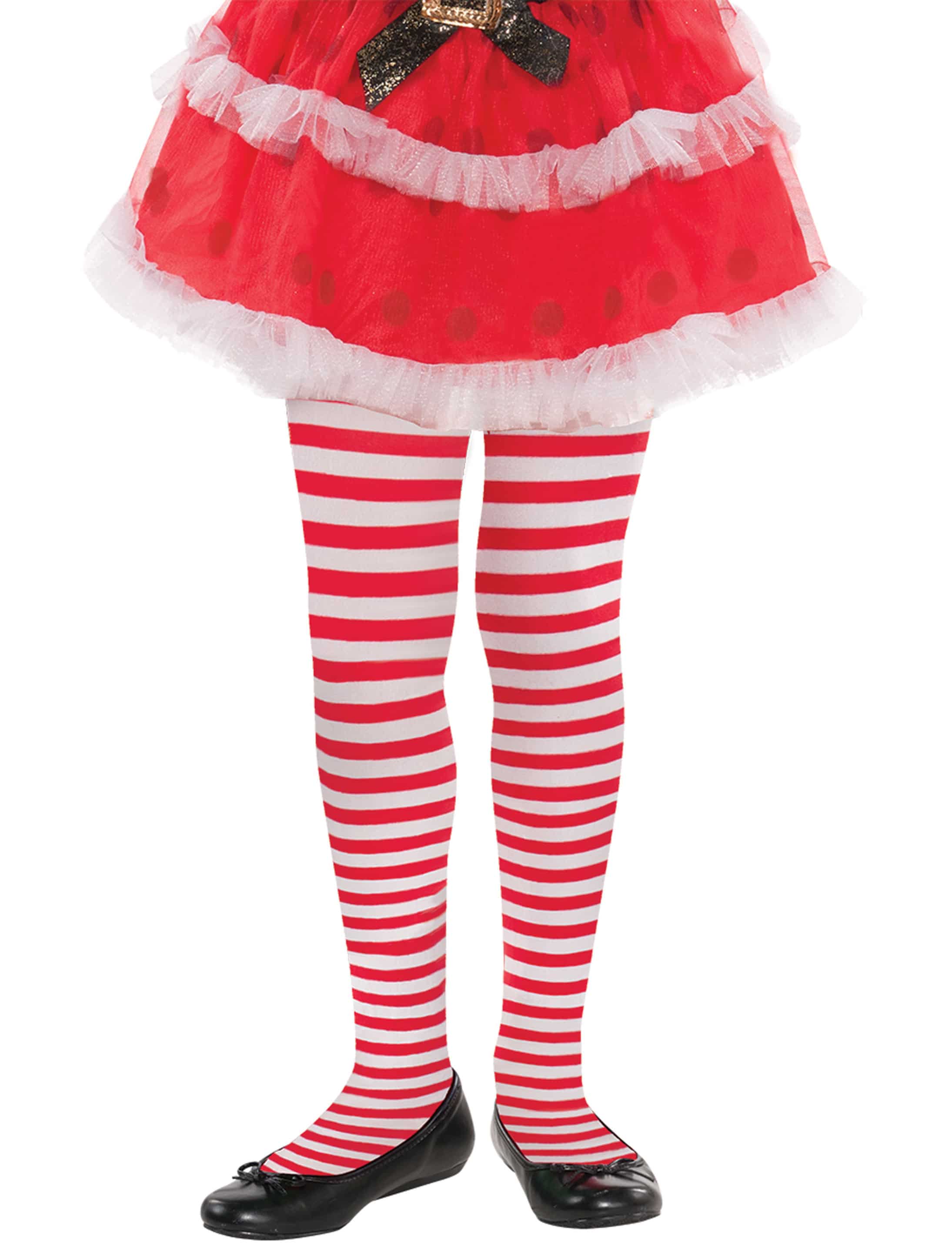 Strumpfhose Kinder rot-weiß geringelt one size