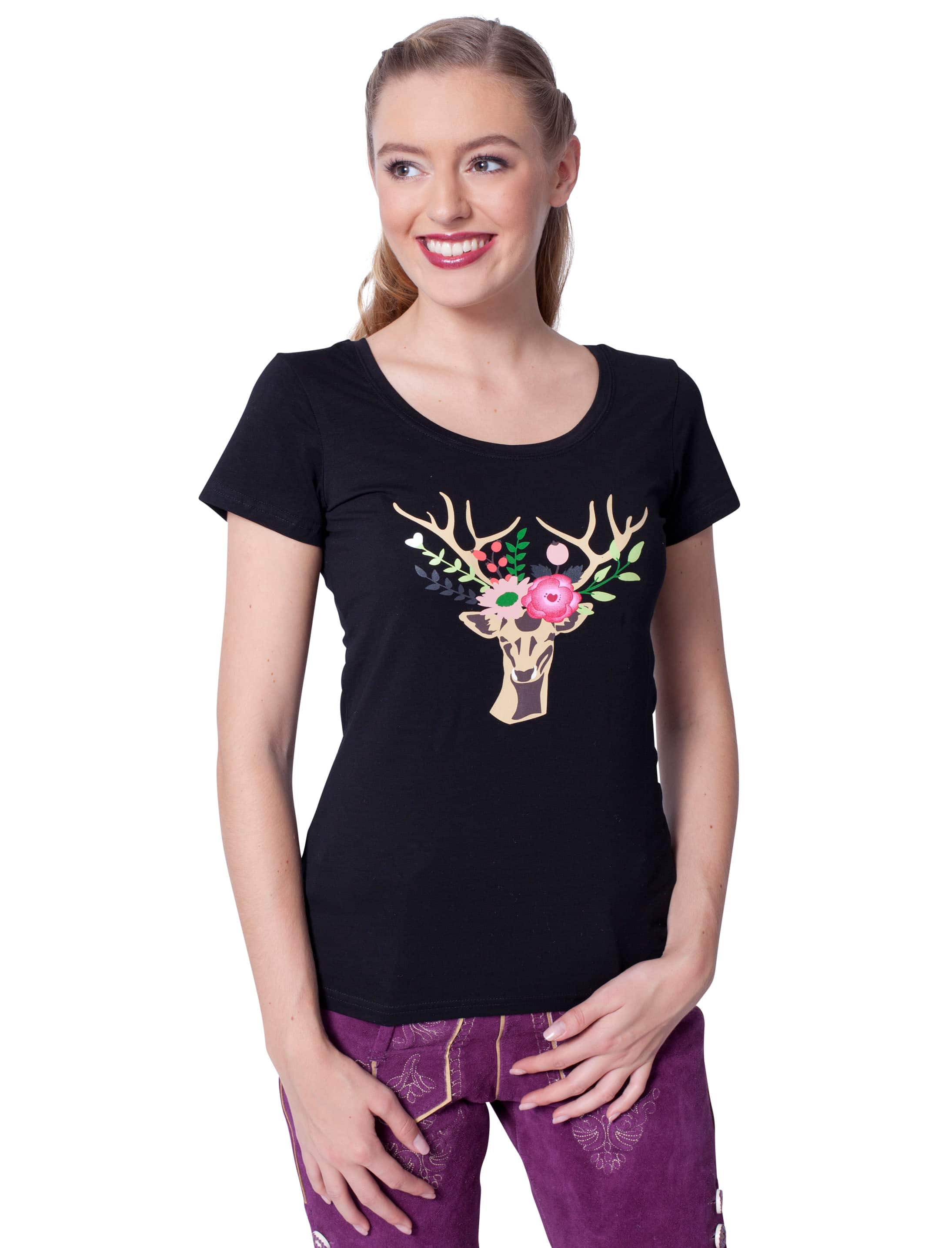 T-Shirt Hirsch Damen schwarz S