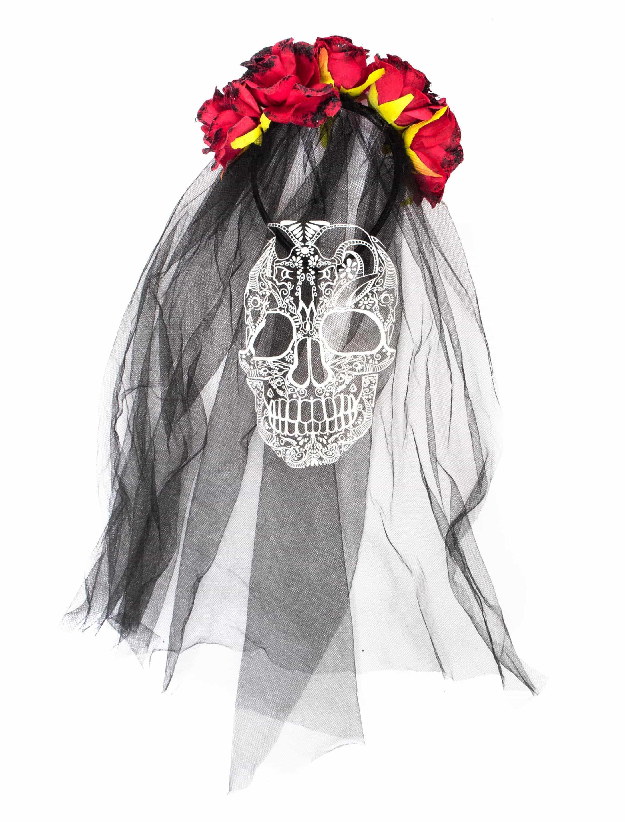 Maske Totenkopf mit Blumenhaarreif