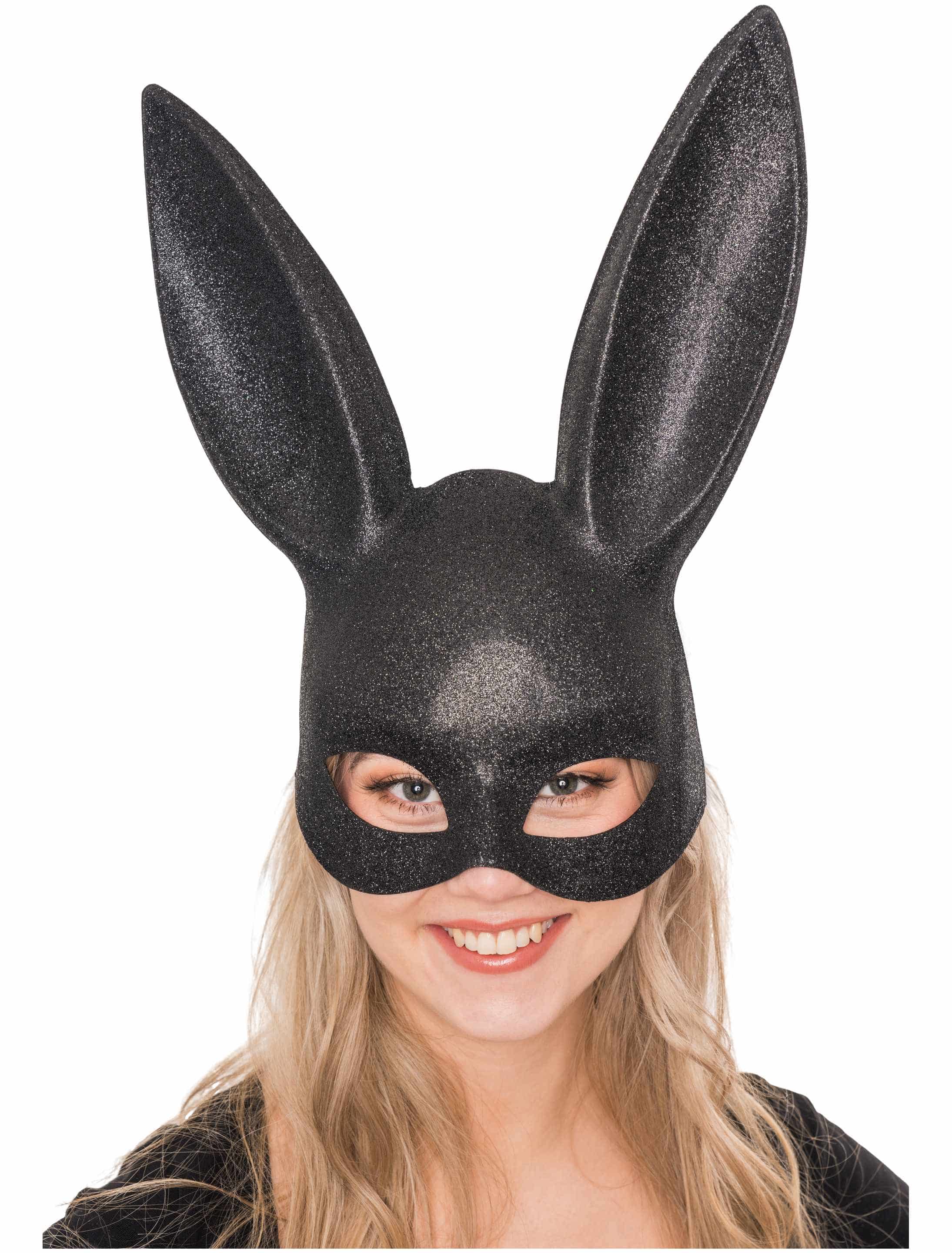 Maske Hase schwarz Glitzer