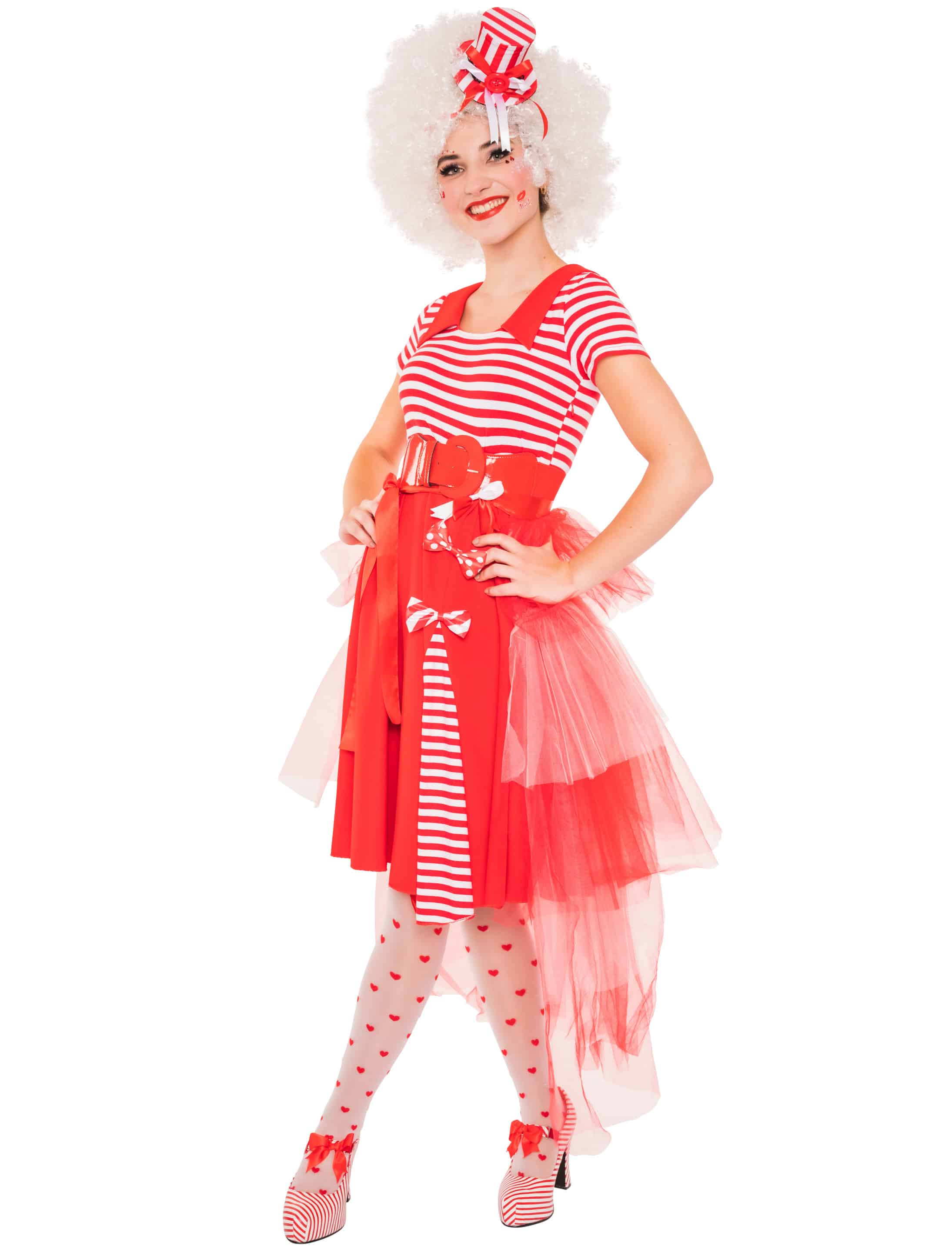 Kleid mit 3 Schleifen Damen rot/weiß S/M