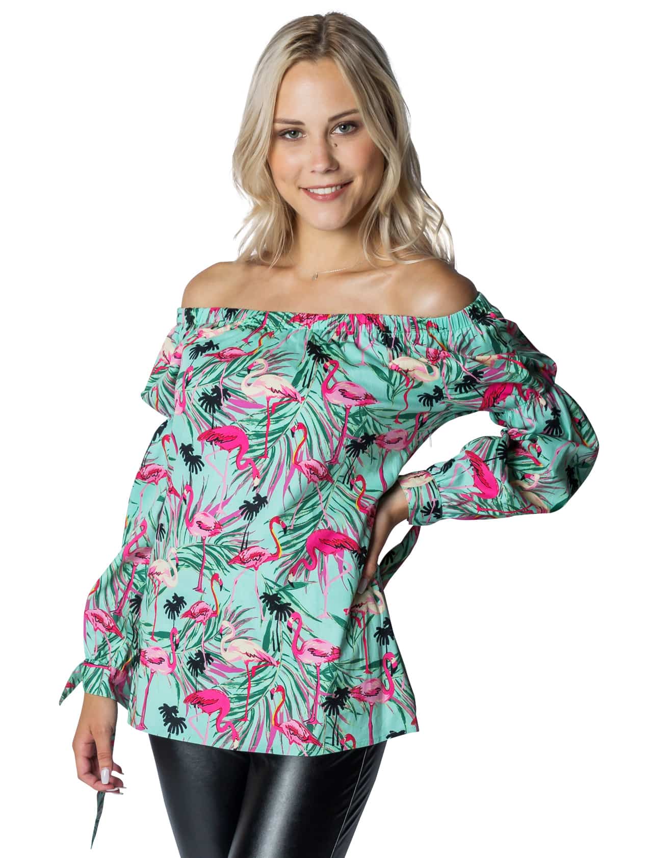 Hawaii Bluse mit Flamingos Damen mehrfarbig XL