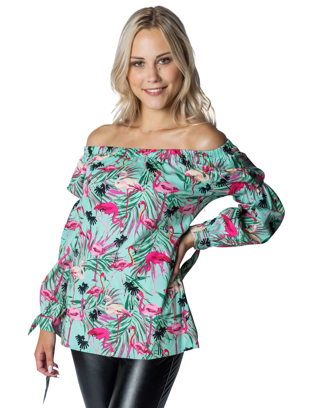 Hawaii Bluse mit Flamingos Damen mehrfarbig S