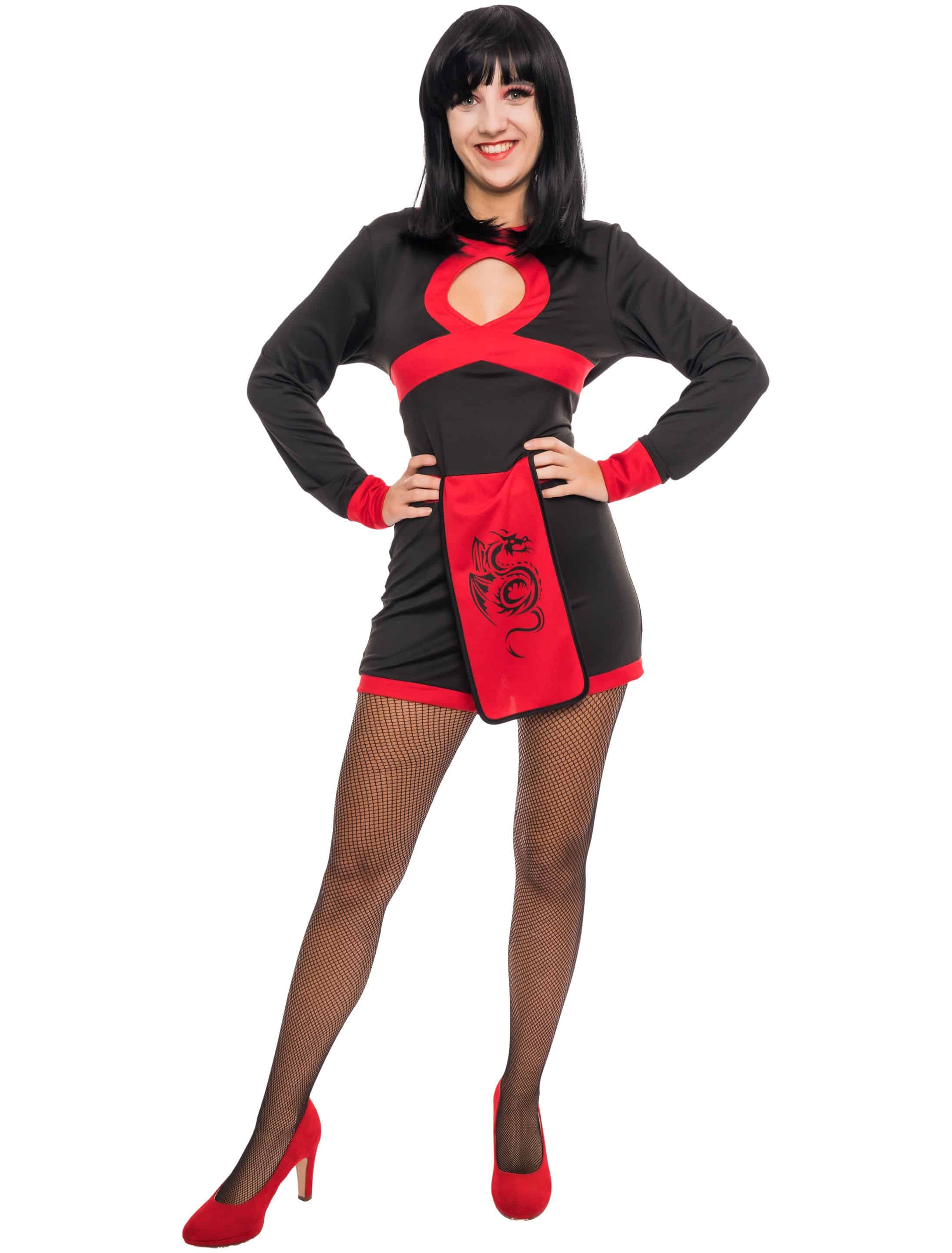 Kleid Ninja Damen schwarz/rot S/M