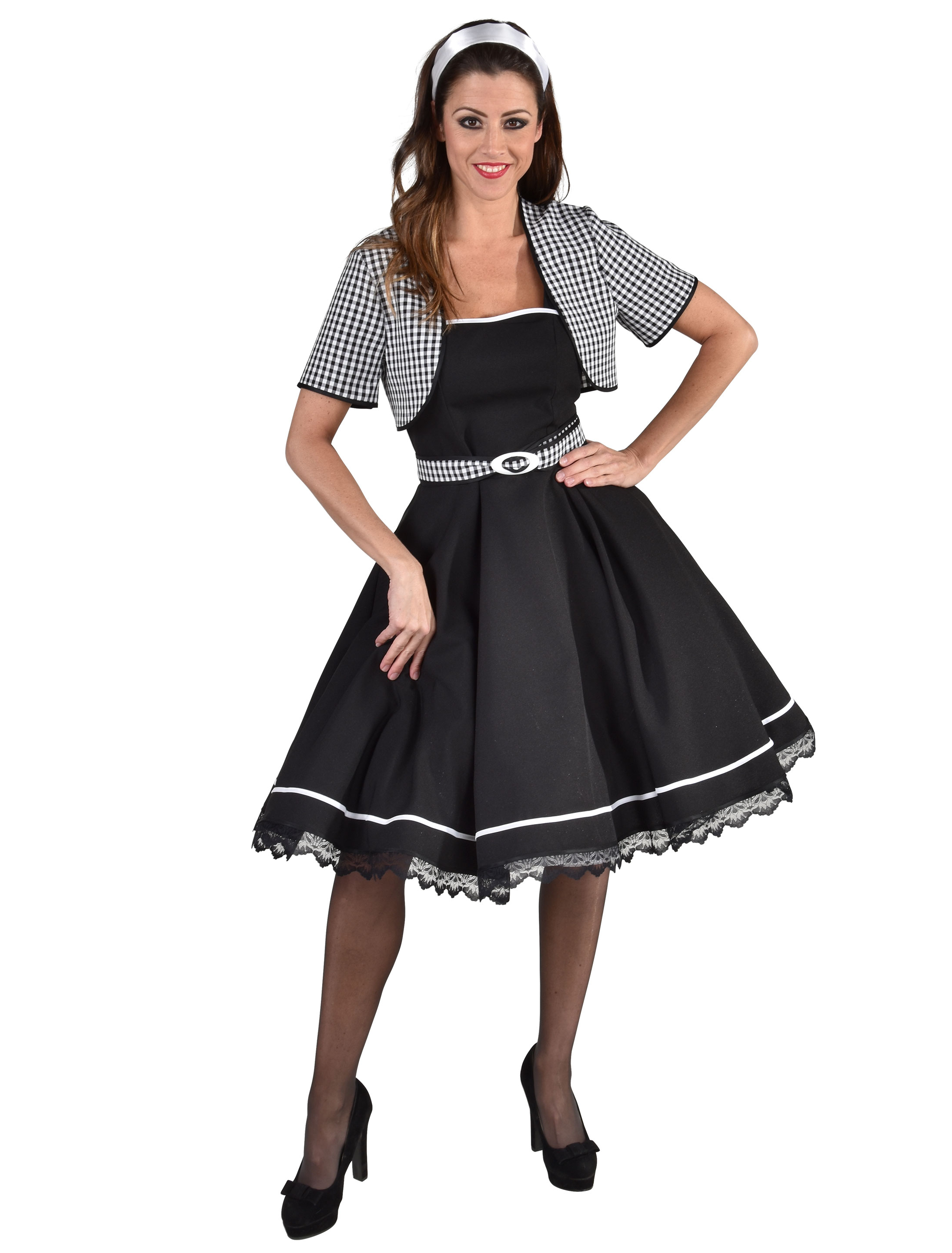 Kleid 50er 3-tlg. Damen schwarz/weiß XL