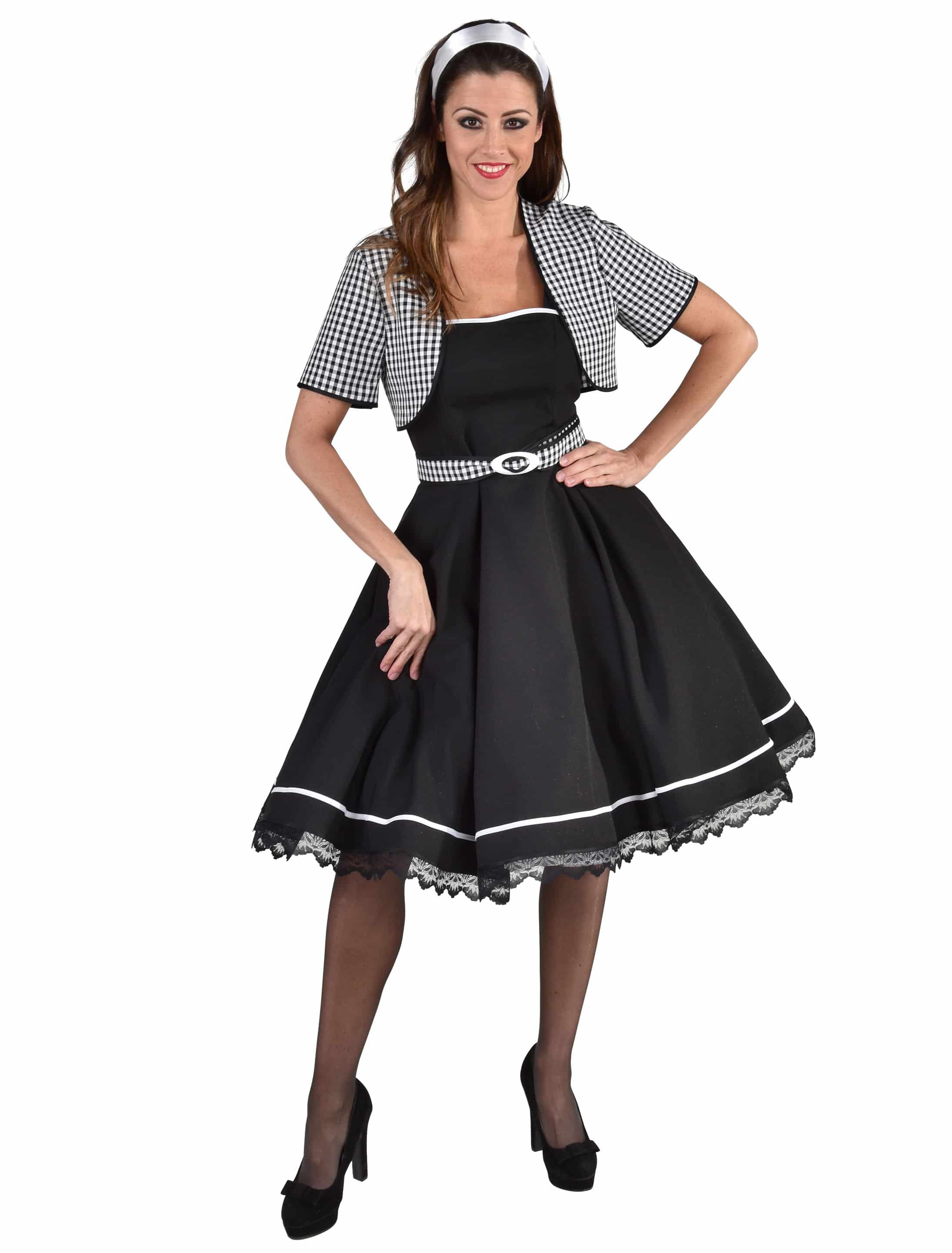 Kleid 50er 3-tlg. Damen schwarz/weiß L