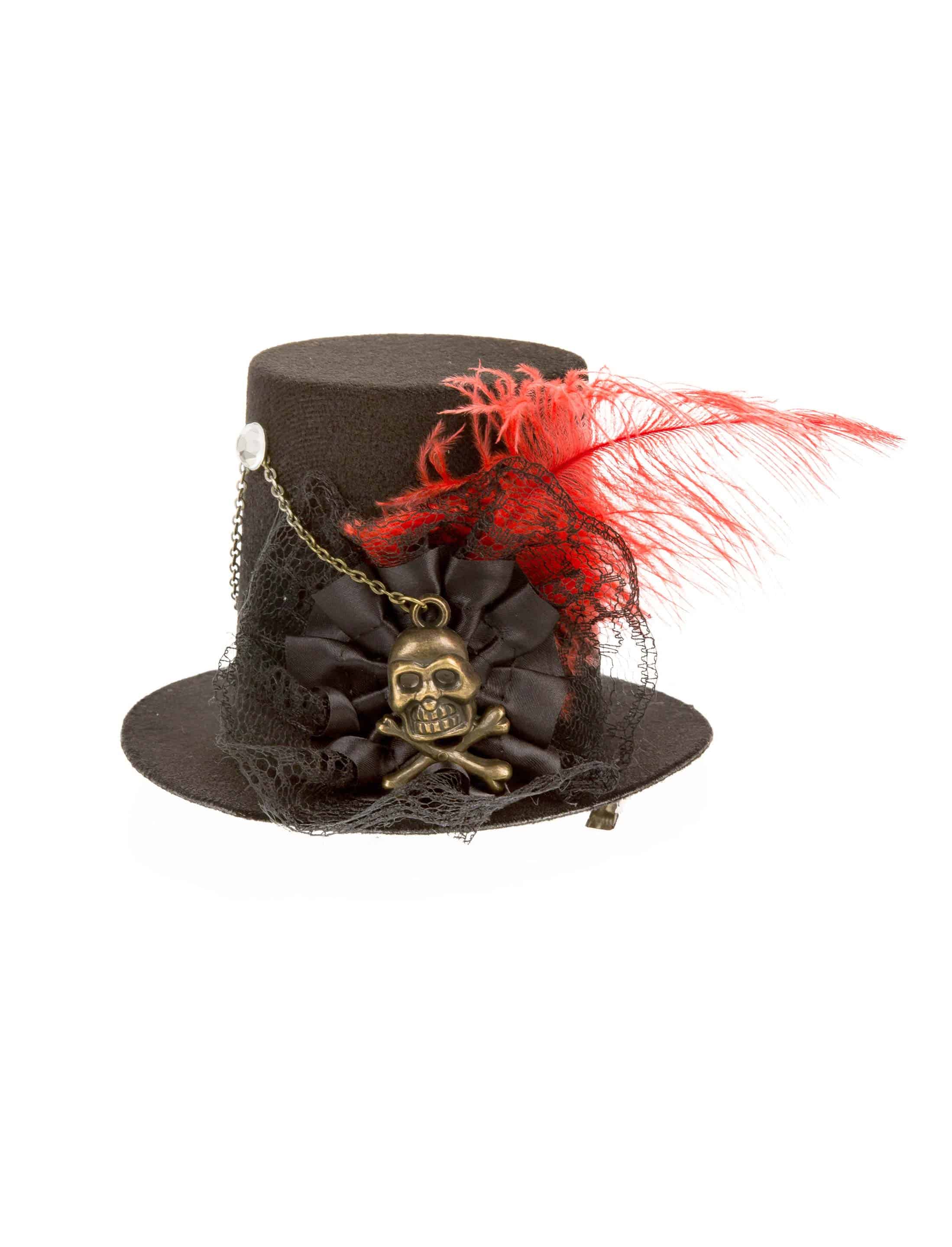 Mini Zylinder Steampunk mit Feder rot