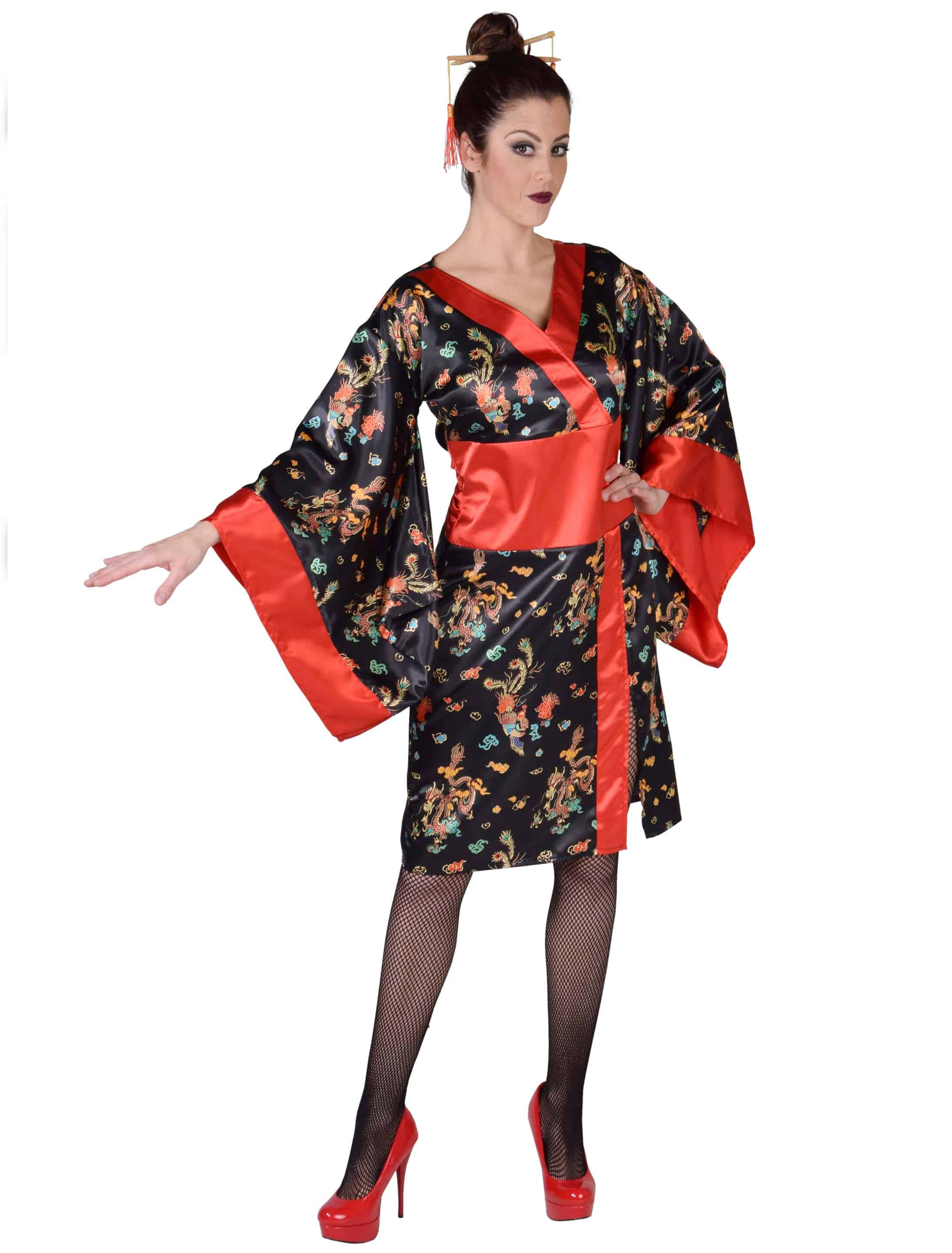 Kleid Kimono Damen rot/schwarz S