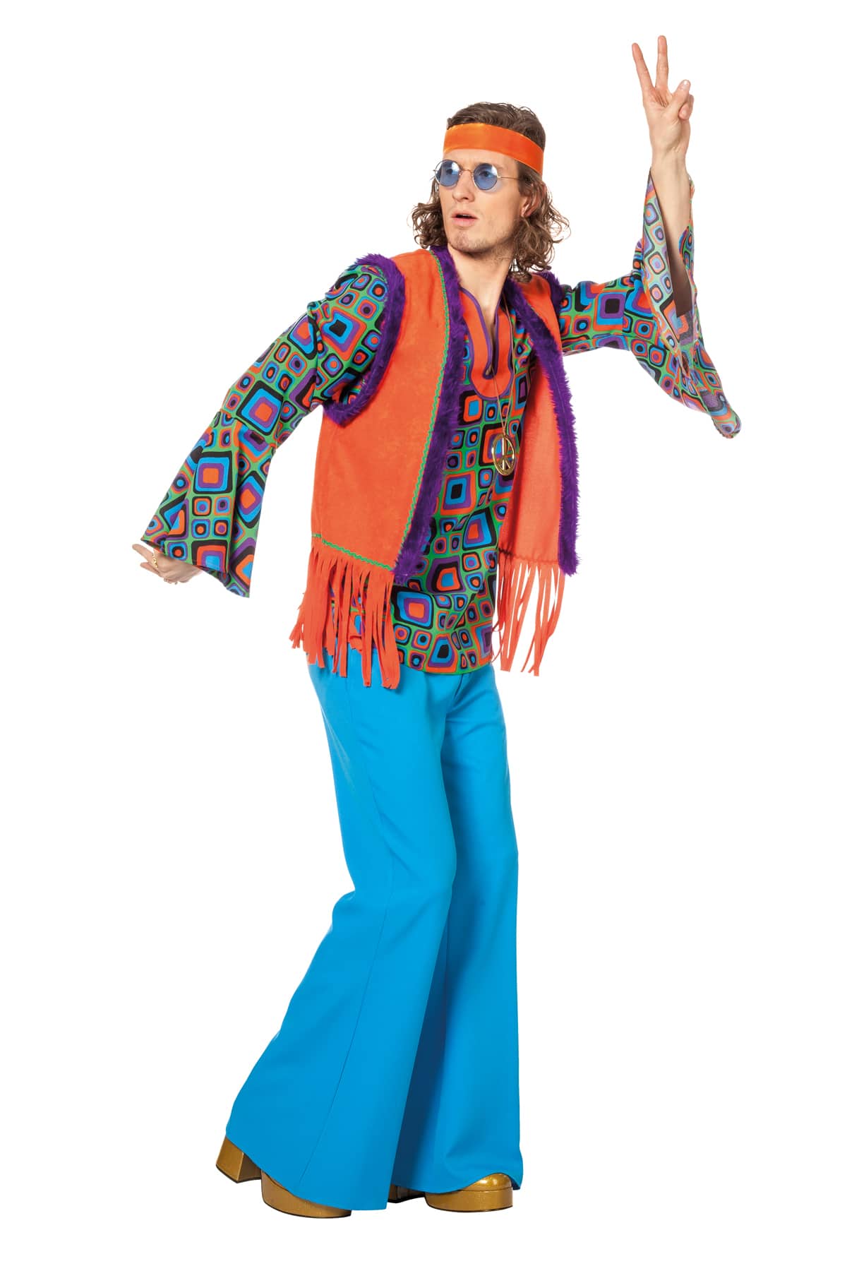 Hippie mit Weste 2-tlg. Herren bunt 56