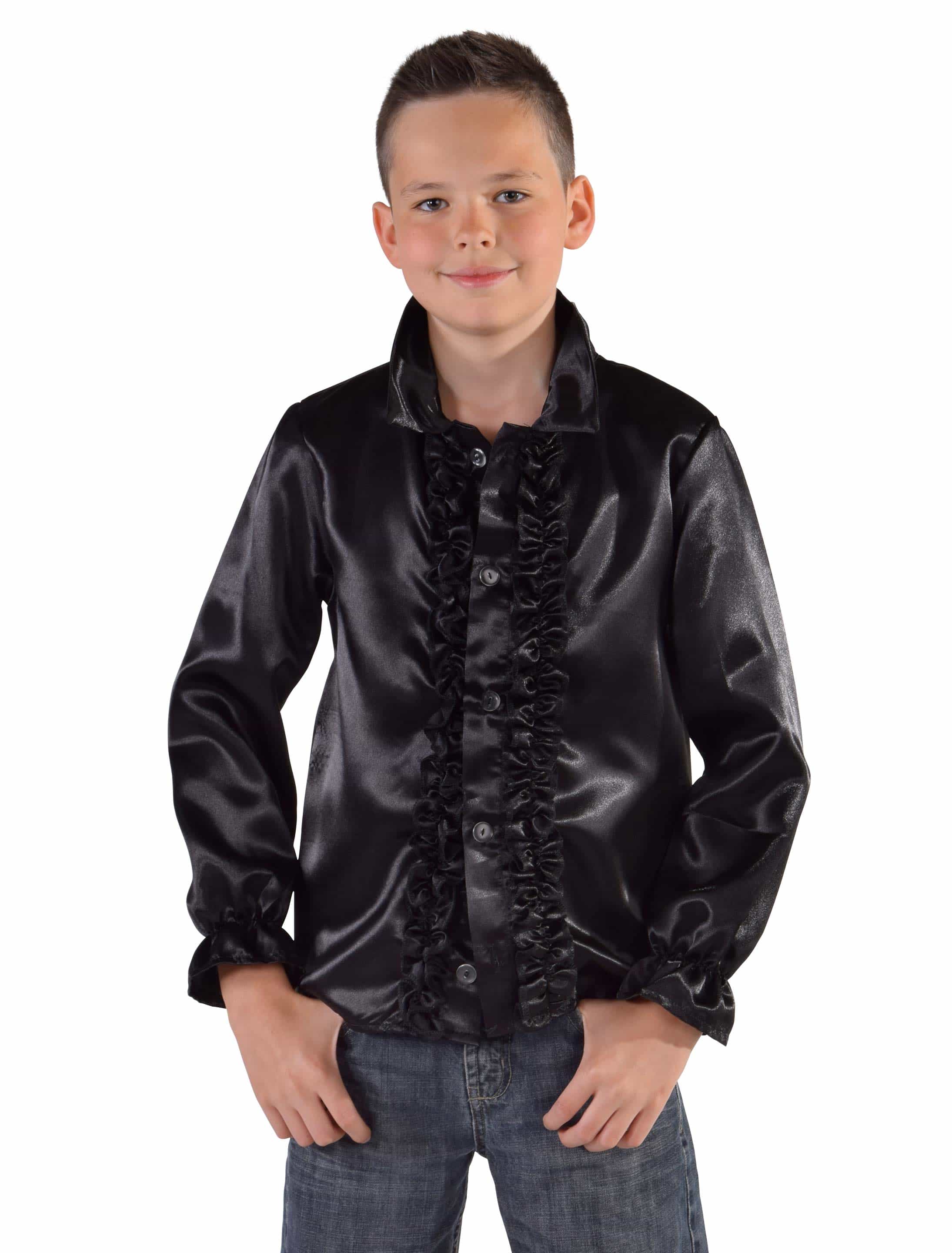 Rüschenhemd Satin Kinder schwarz 116