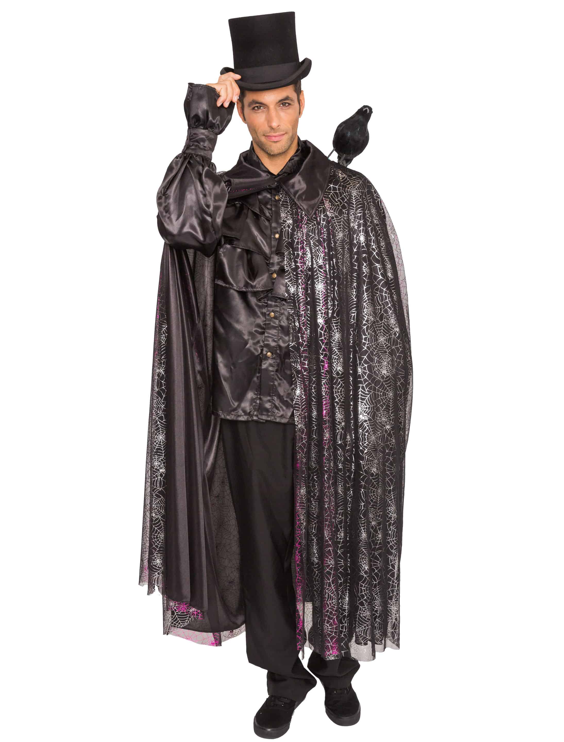 Cape mit Spinnweben schwarz/silber one size