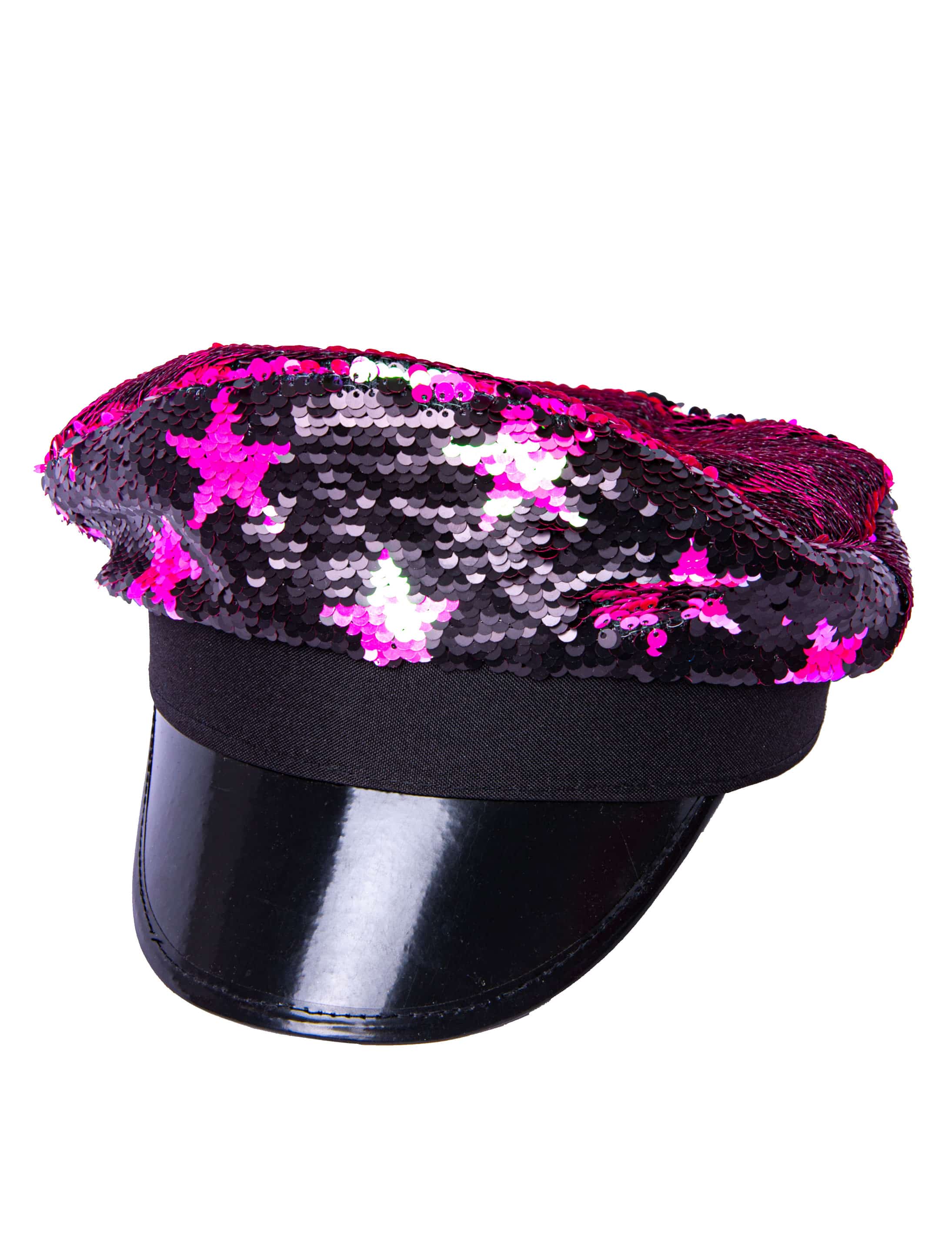 Paillettenmütze schwarz/pink mit Sternen