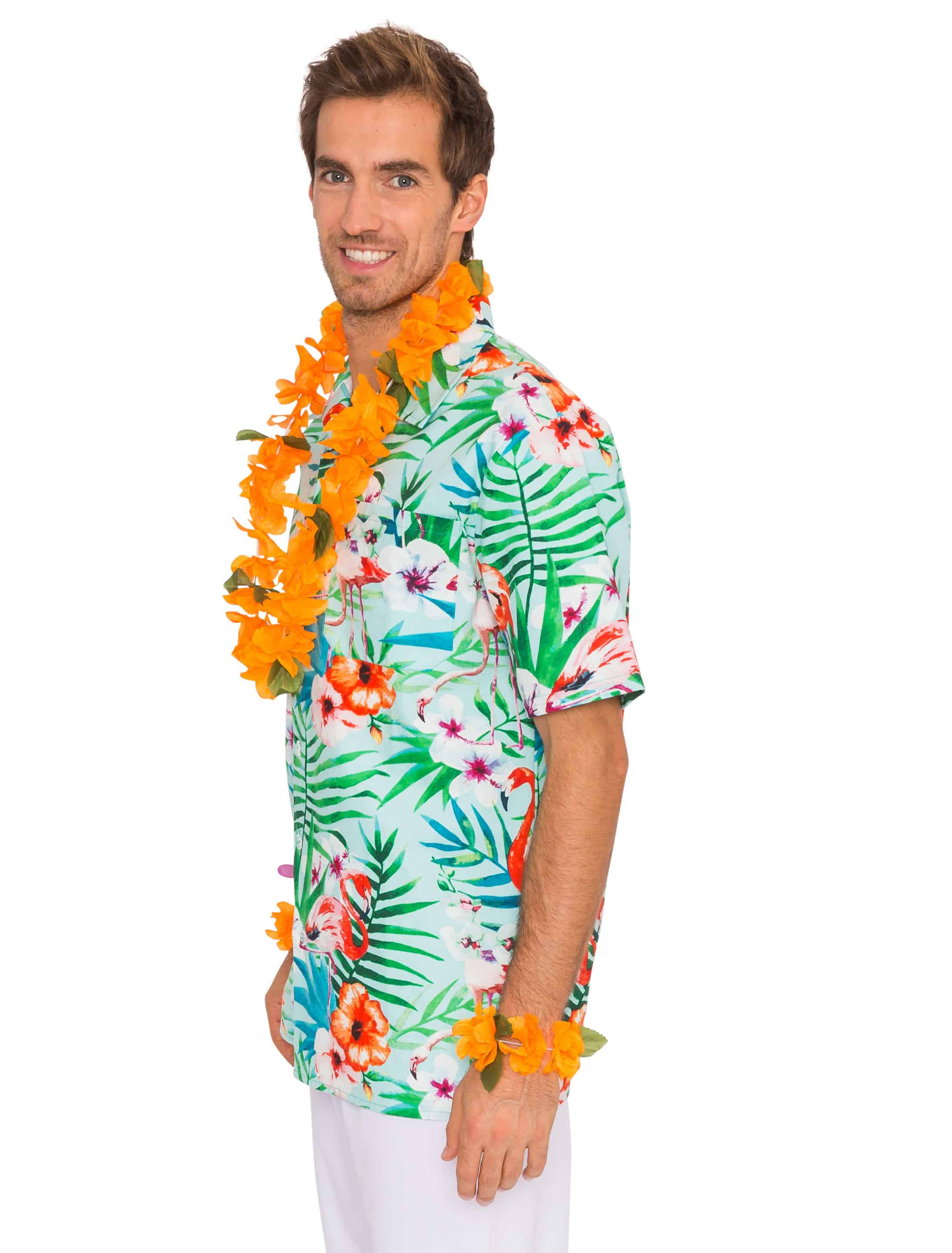 Hemd Hawaii mit Flamingos Herren grün S/M