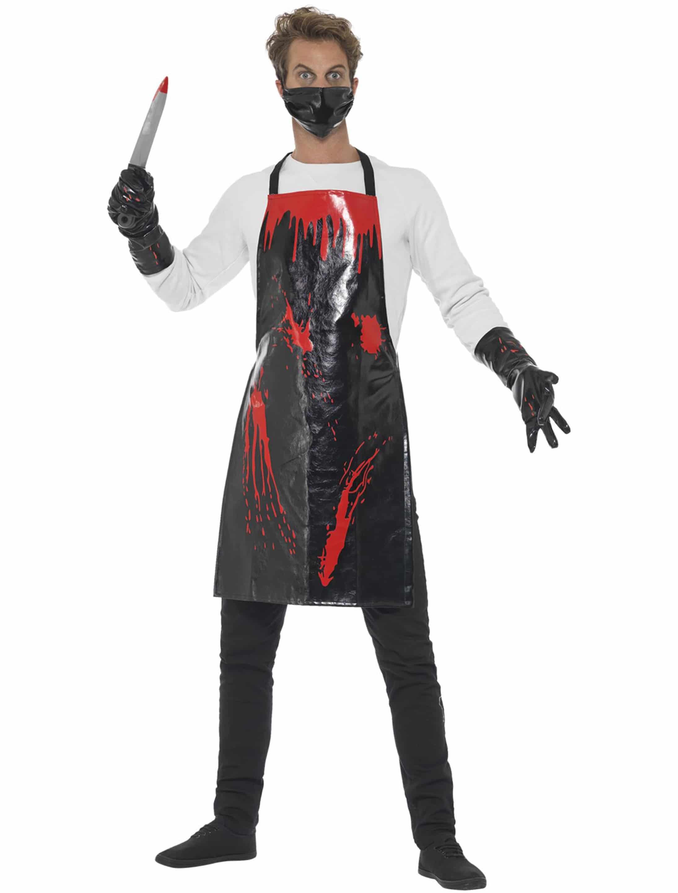 Metzger Set blutig 3-tlg. Herren schwarz/rot