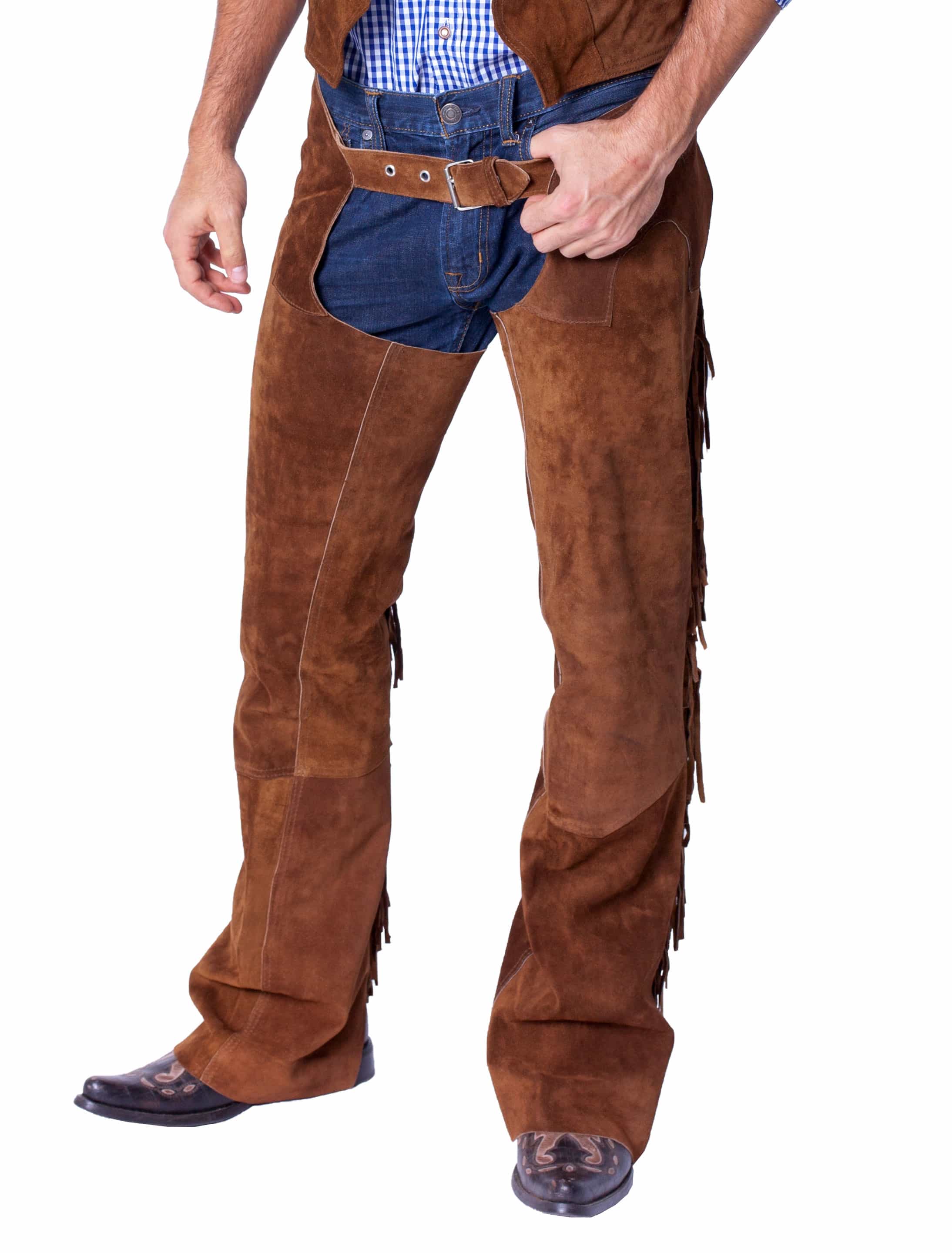 Lederchaps dunkelbraun L