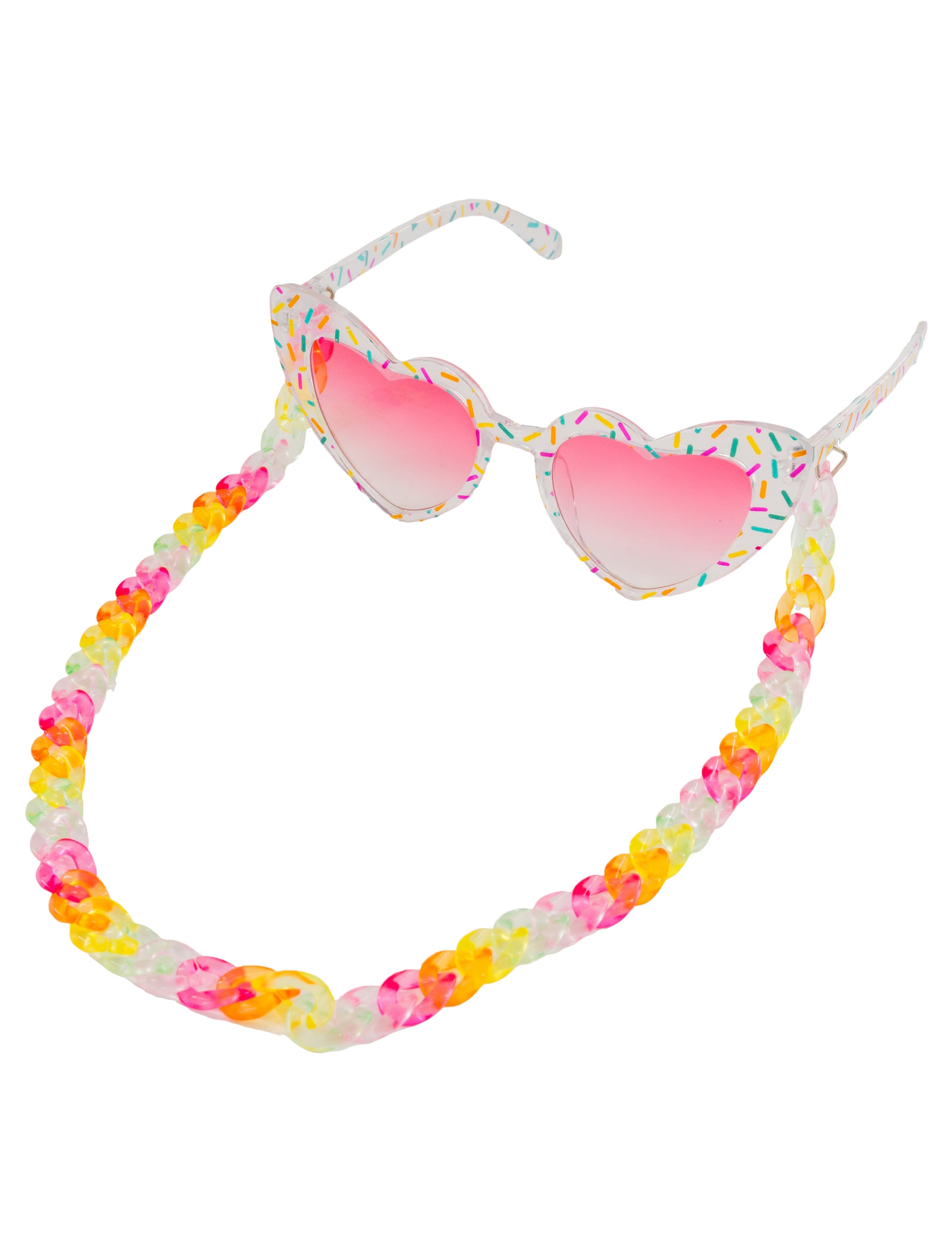 Brille Konfettiherz mit Kette bunt