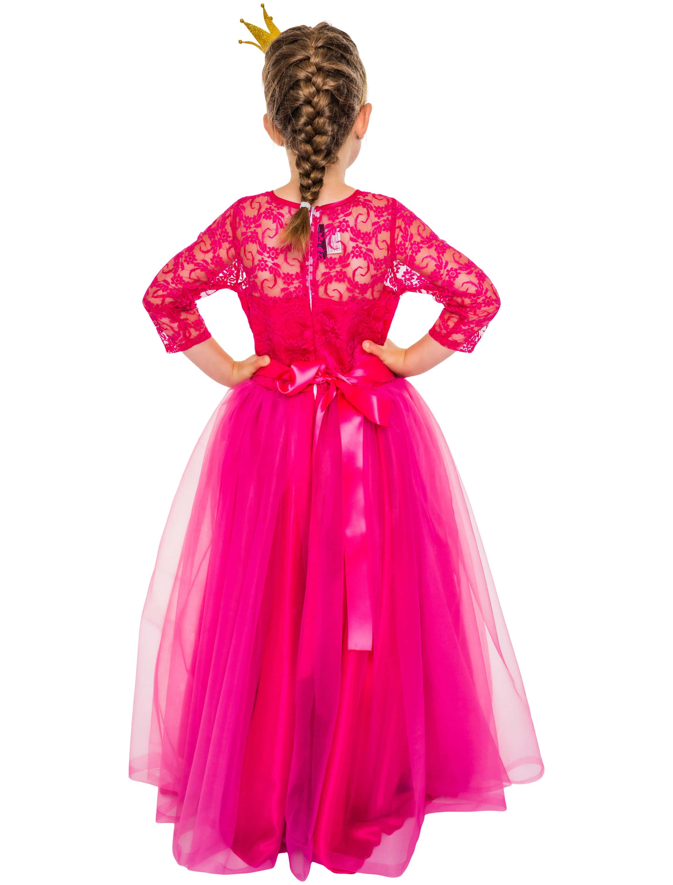 Kleid mit Spitze und Tüll Kinder pink 140