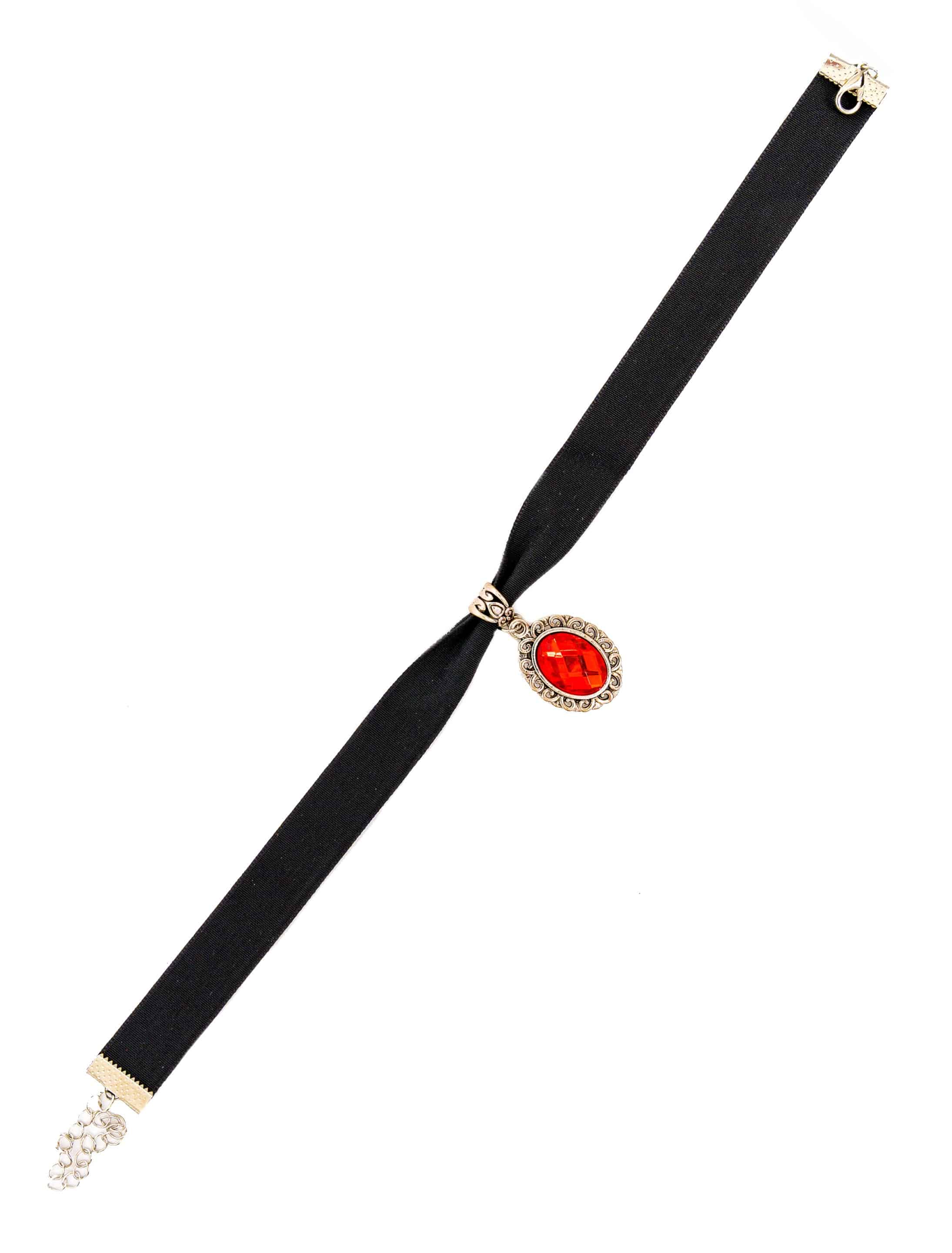 Halsband schwarz mit rotem Stein