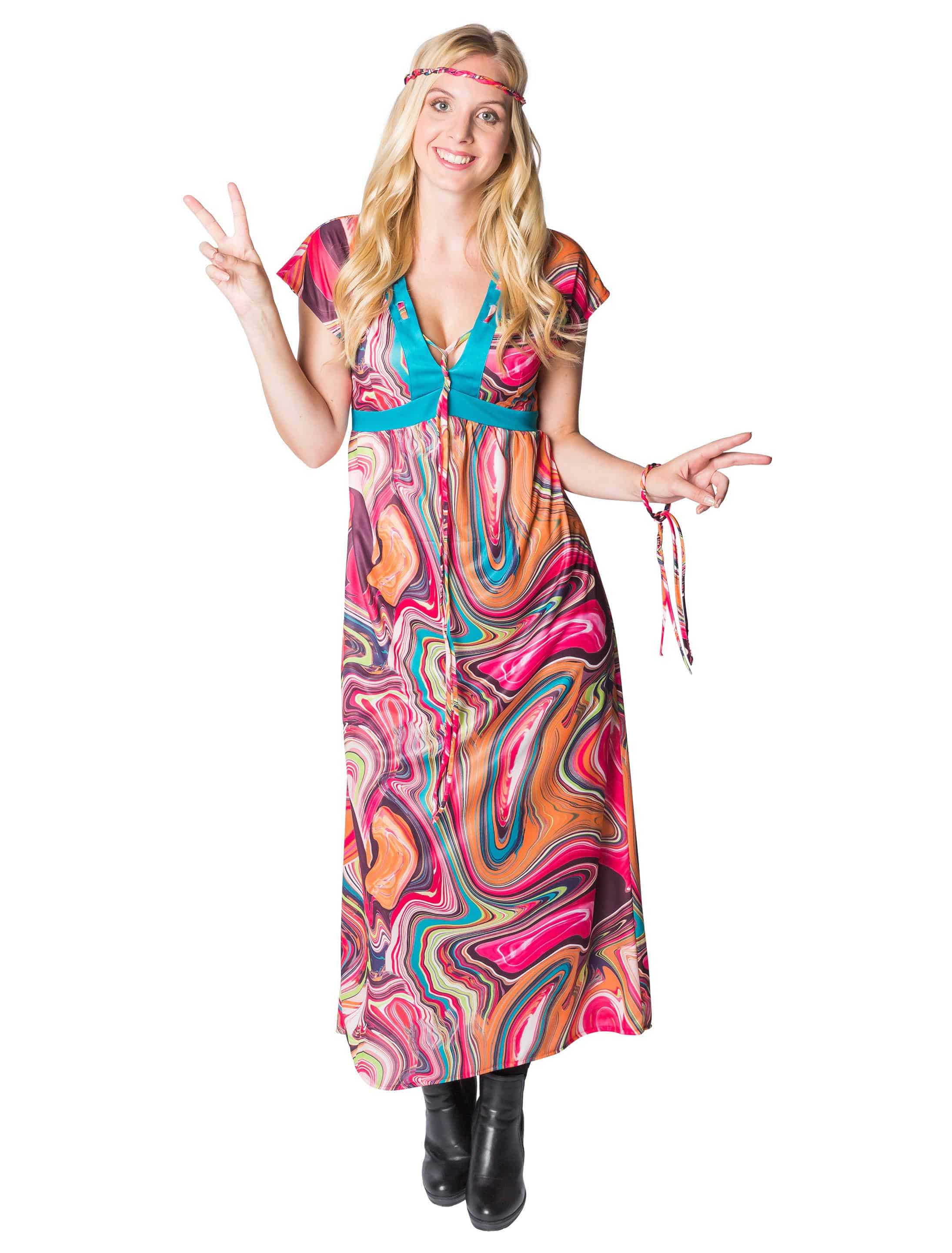 Maxikleid Hippie 3-tlg. bunt 46-48