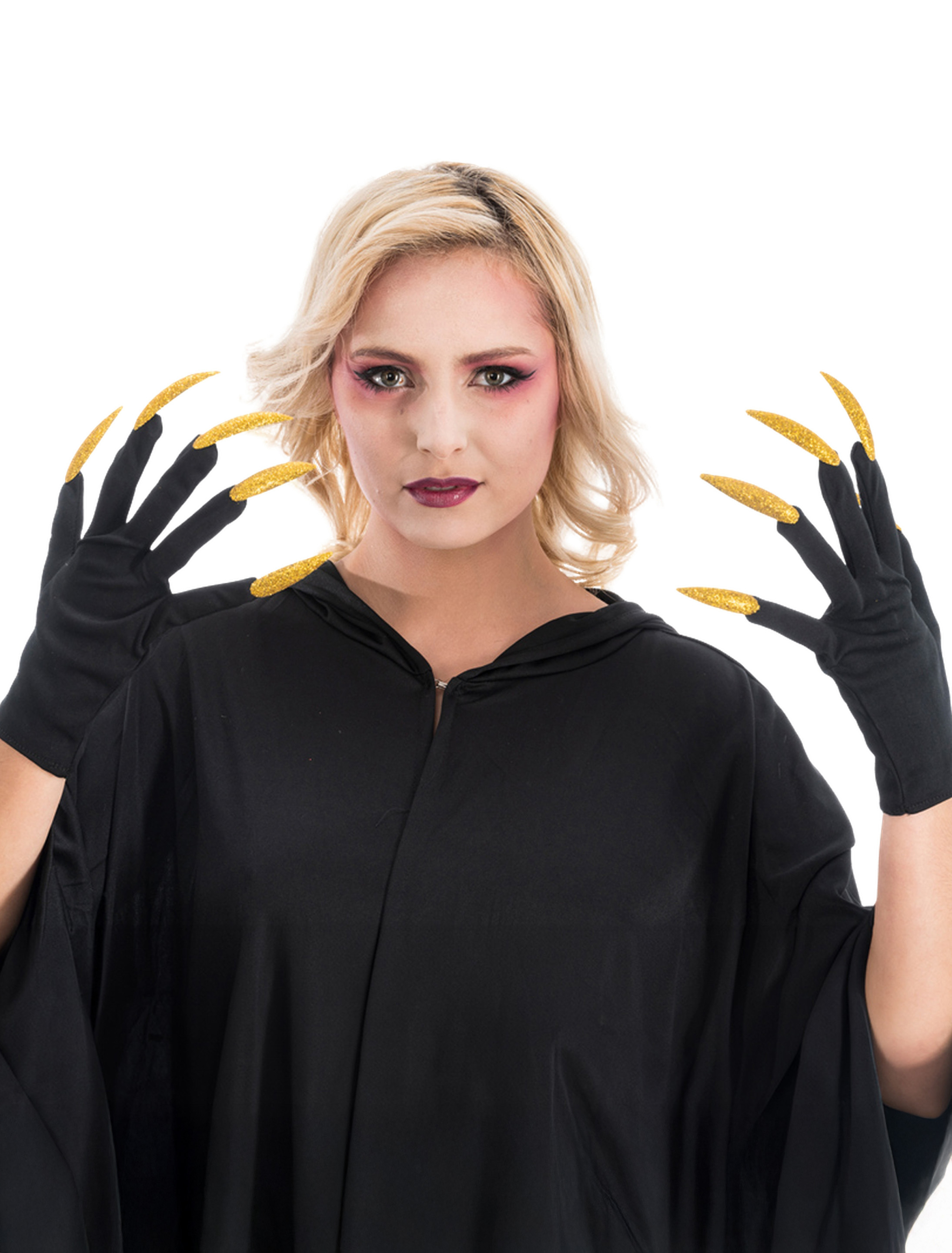 Handschuhe mit Fingernägeln schwarz/gold one size