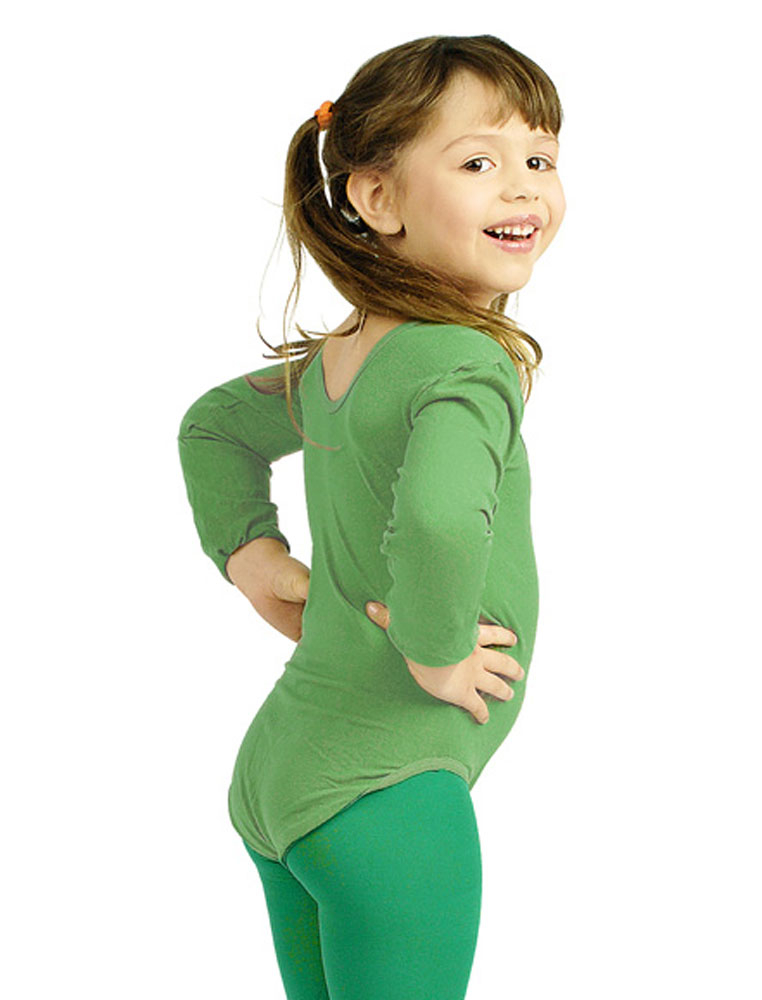 Body langarm elastisch Kinder grün 140-152