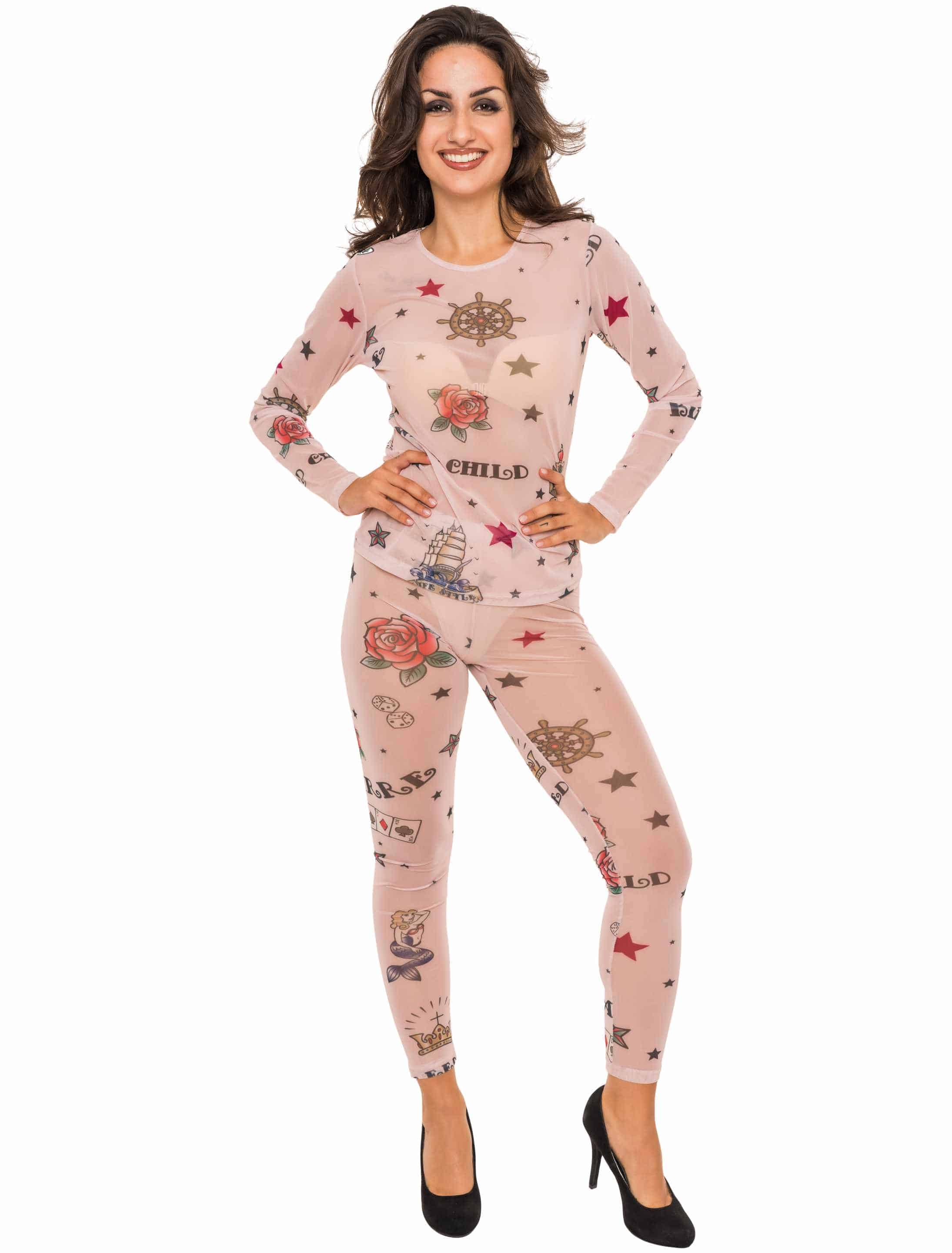 Kostüm Tattoo 2-teilig bunt L/XL Kostüm Tattoo 2-teilig bunt L/XL