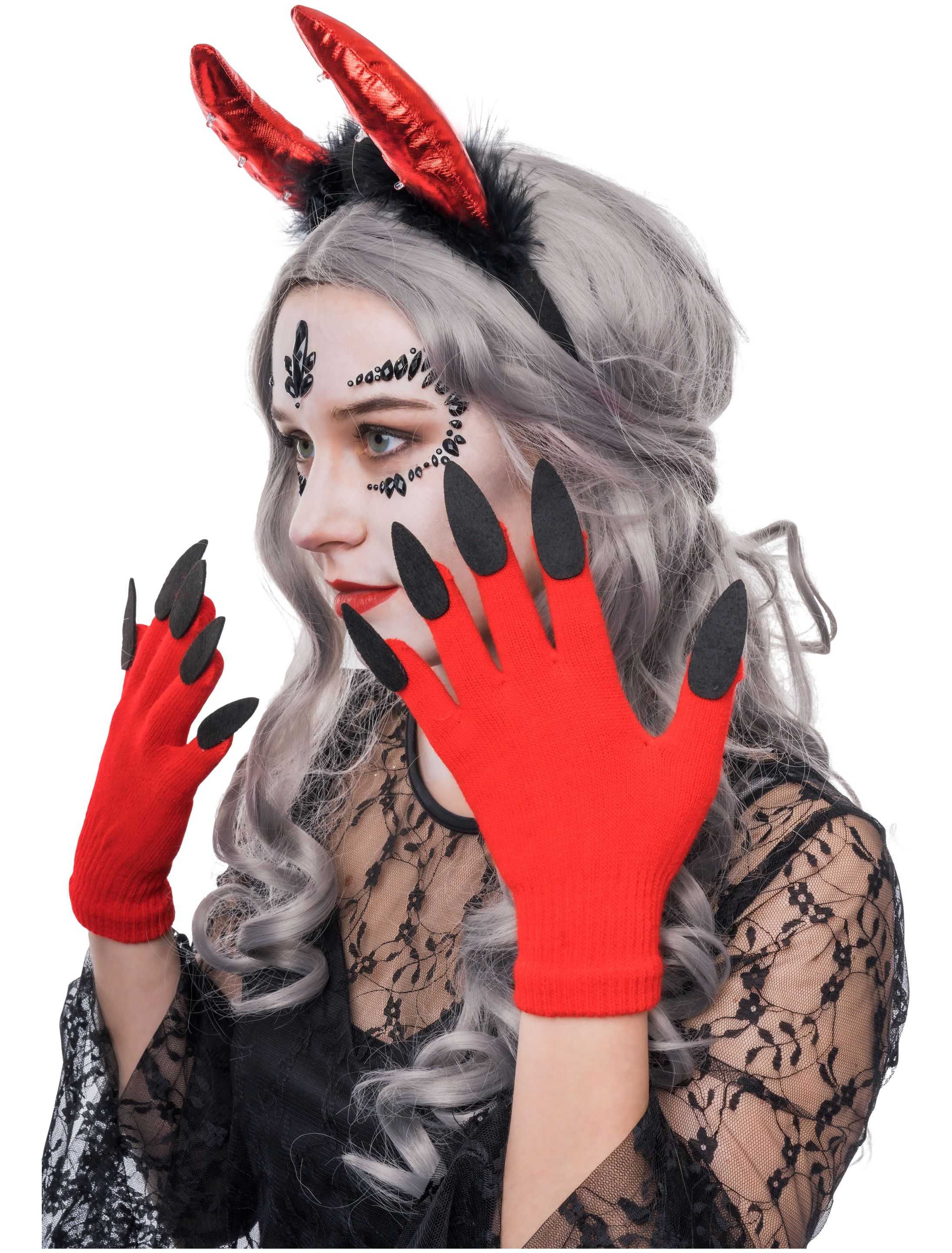 Handschuhe Teufelsnägel rot/schwarz