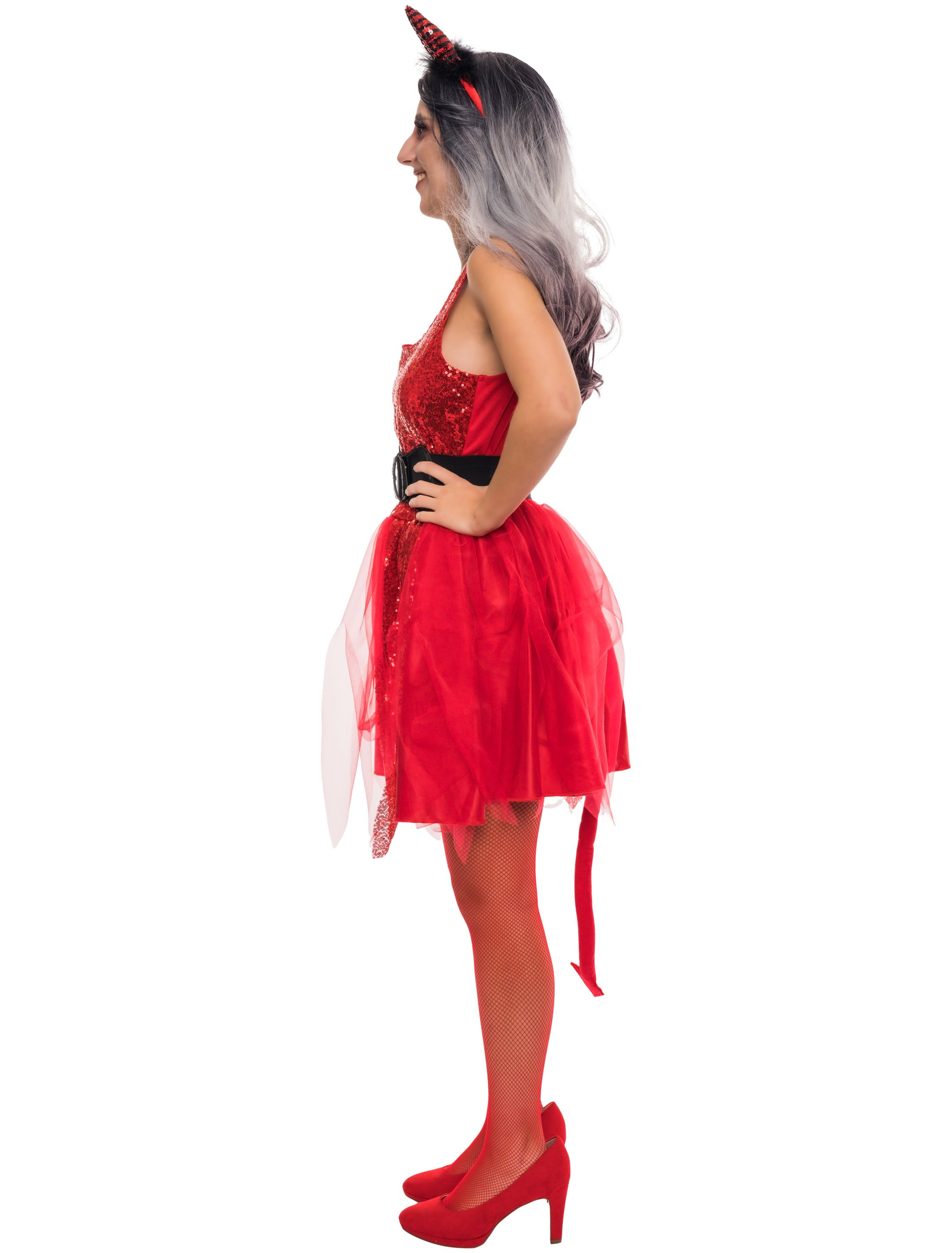 Kleid Teufel mit Pailletten Damen rot L