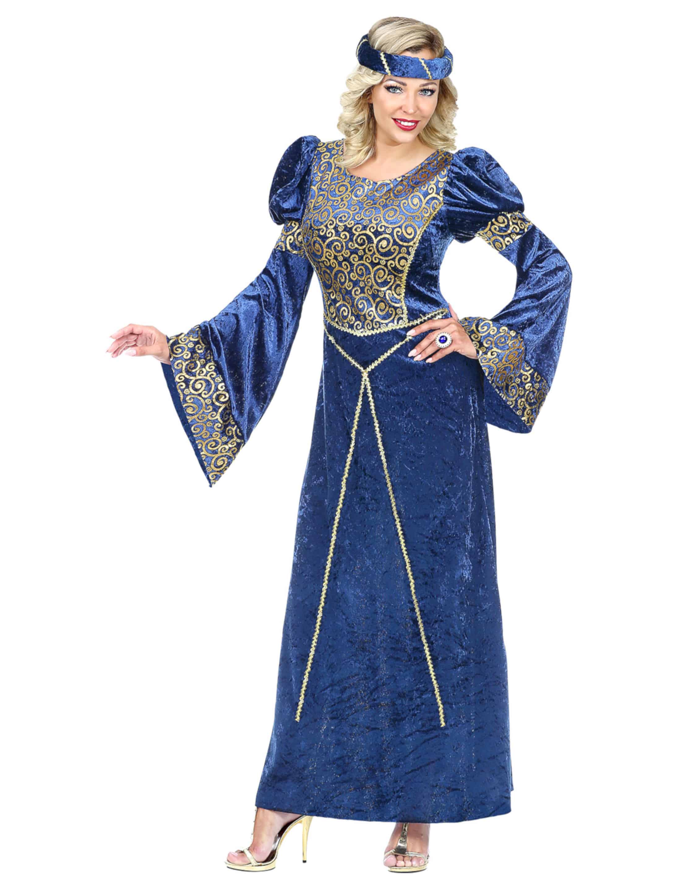 Kleid Renaissance Dame 2-tlg. blau/silber XL