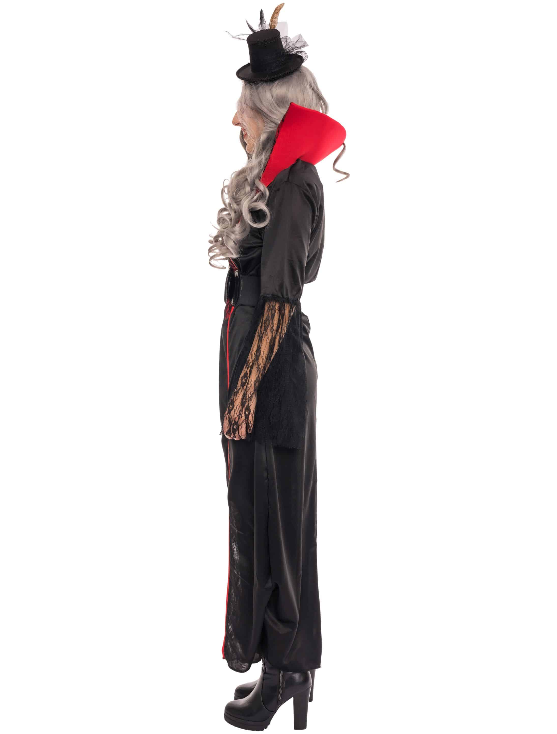 Kleid Vampir mit Stehkragen Damen schwarz/rot 4XL