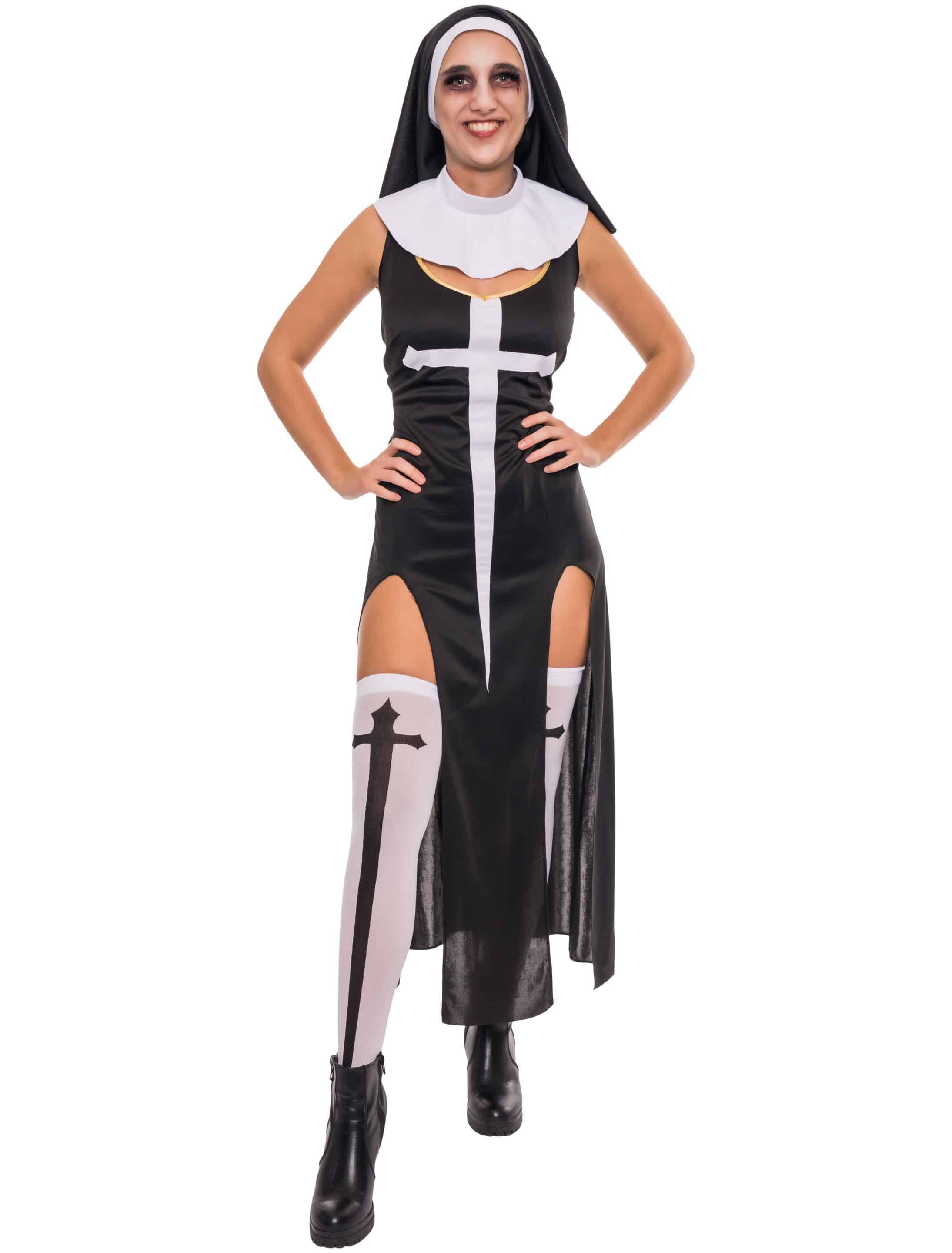 Kleid Nonne sexy Damen schwarz L