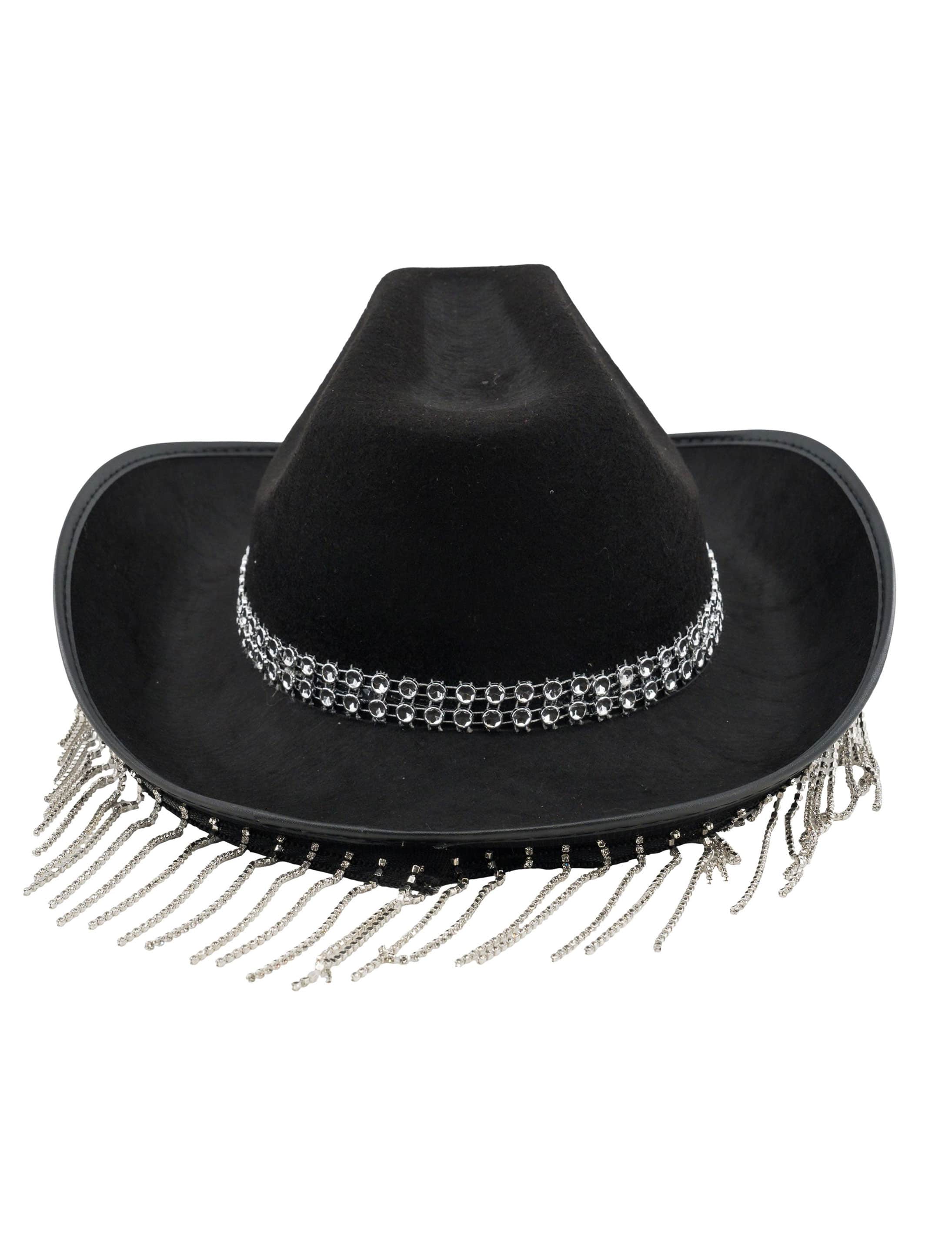 Cowboyhut mit Strassketten schwarz one size