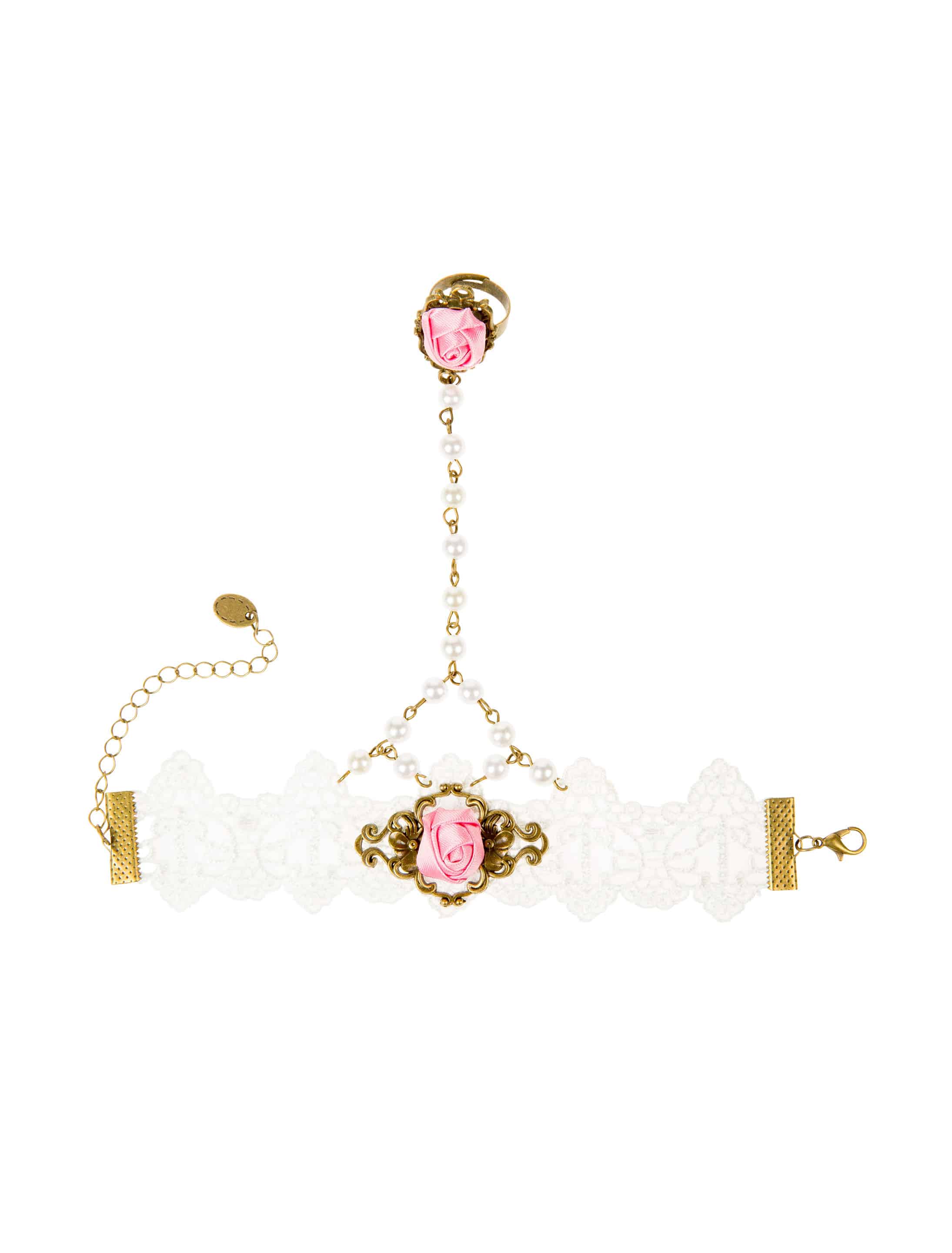 Handkette mit Perlen rosa/weiß