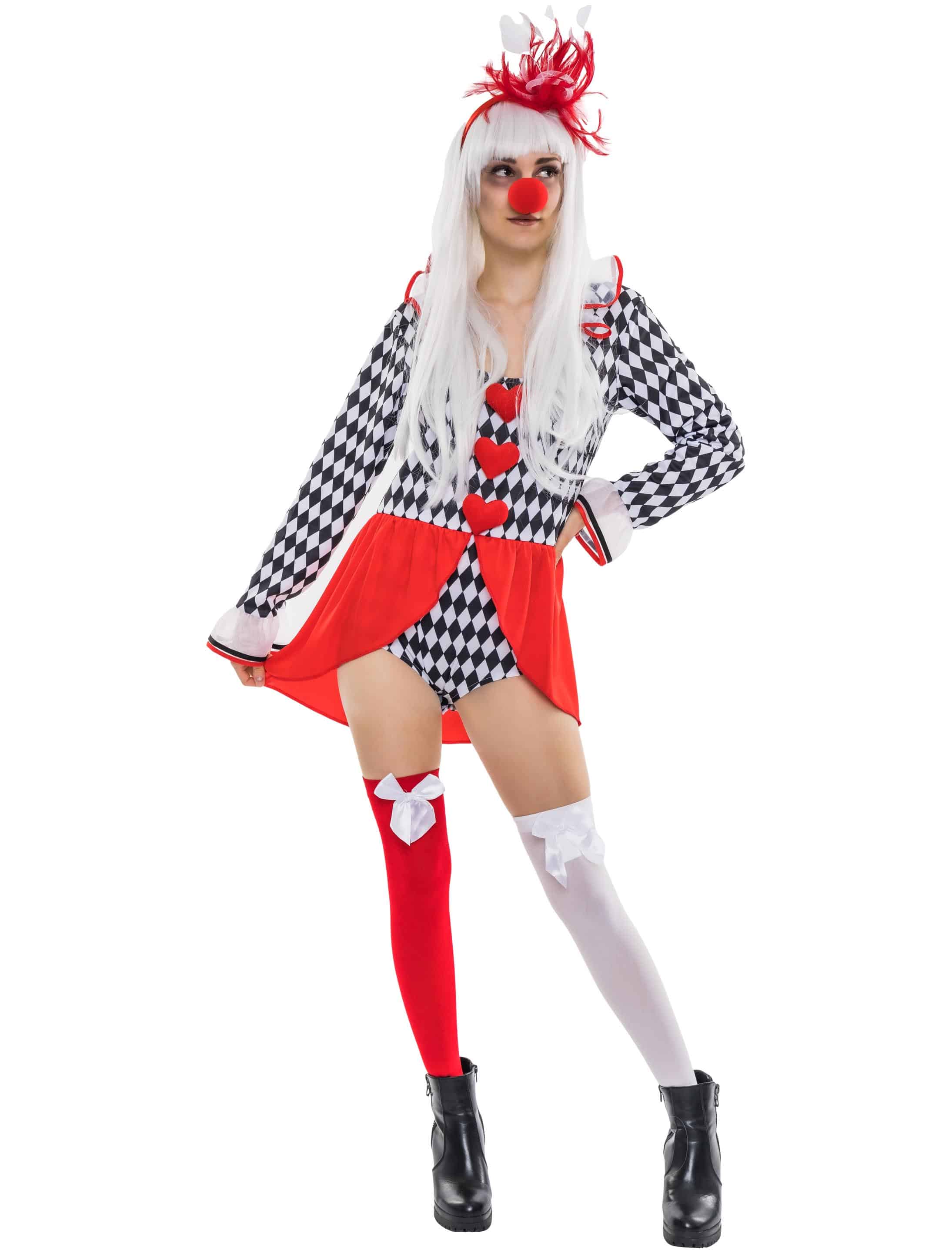 Oberteil Clown Langarm Damen schwarz/weiß/rot L-XL