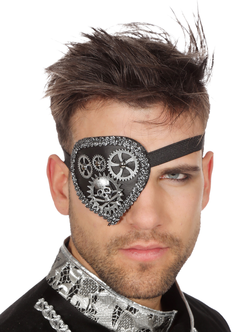 Augenklappe Steampunk schwarz/silber