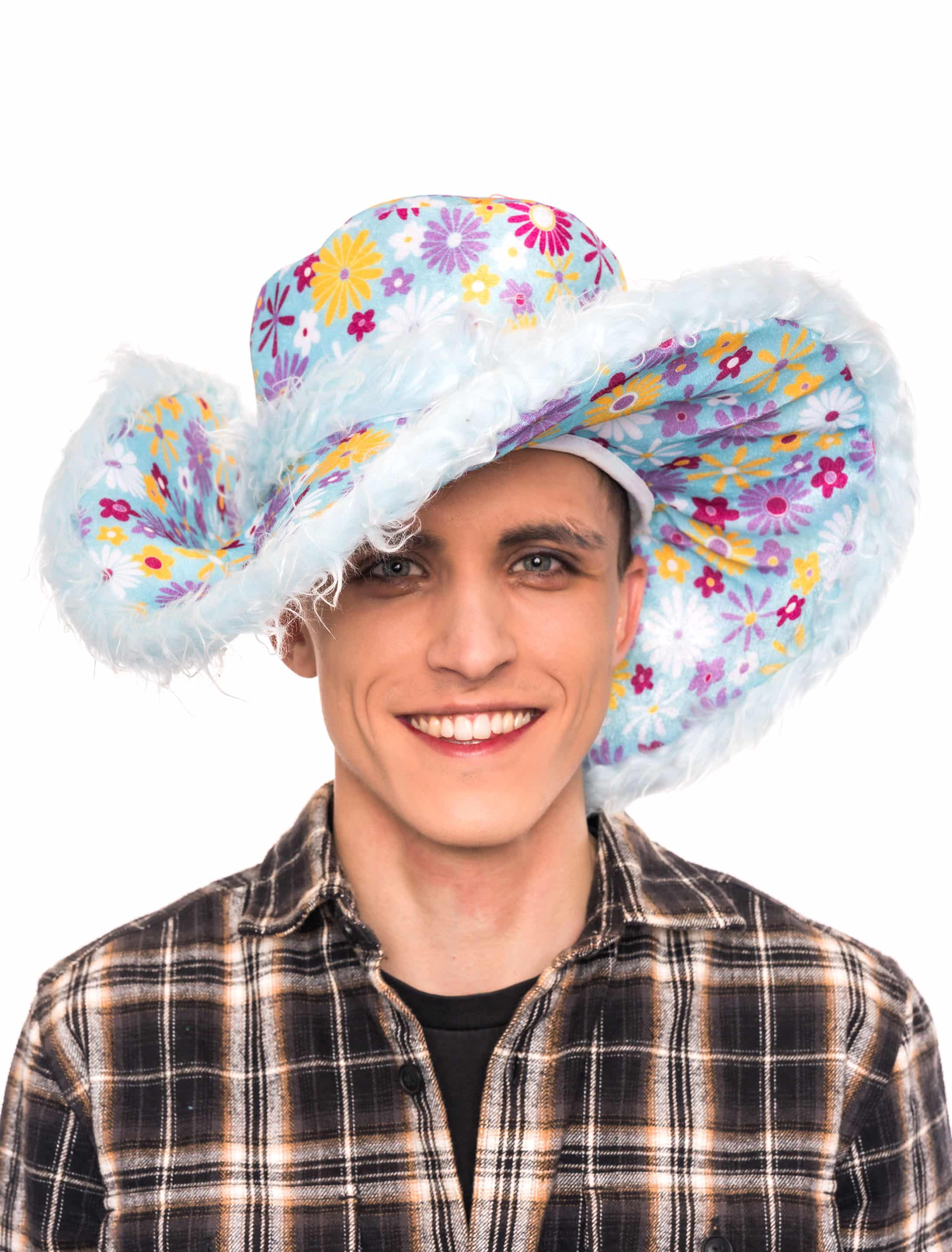 Hut Hippie Blumen blau one size