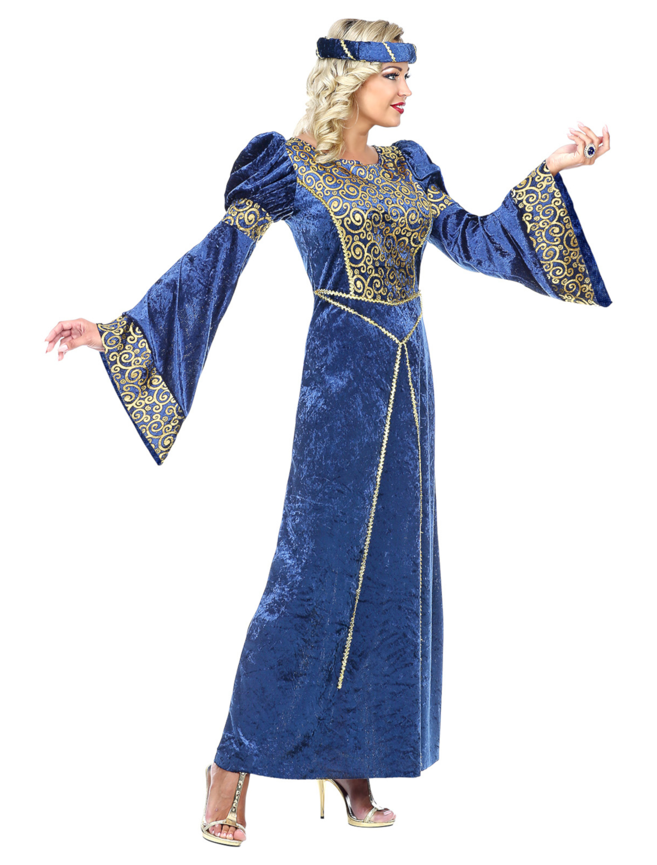 Kleid Renaissance Dame 2-tlg. blau/silber XL