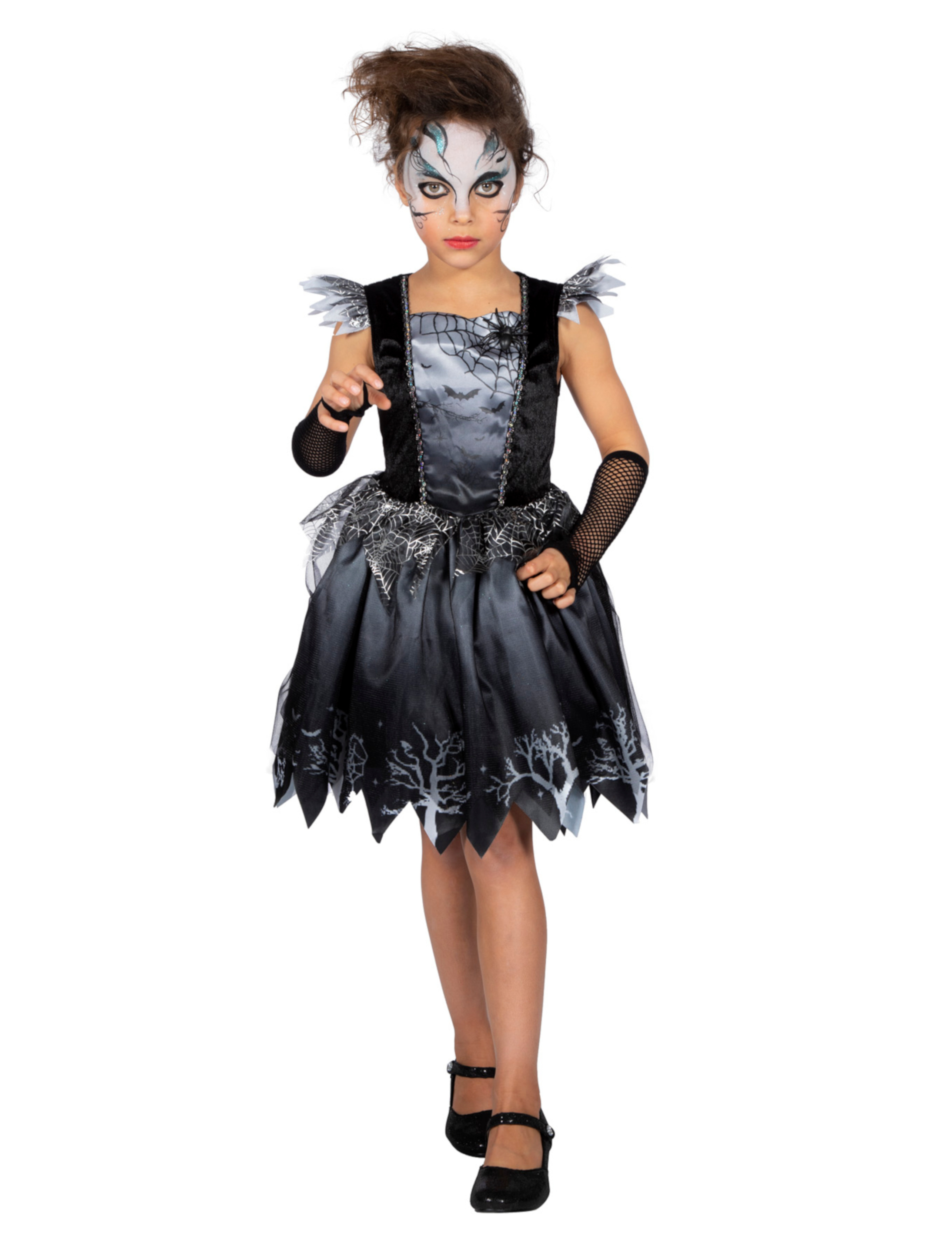 Kleid Halloween mit Spinne Kinder schwarz 128-140