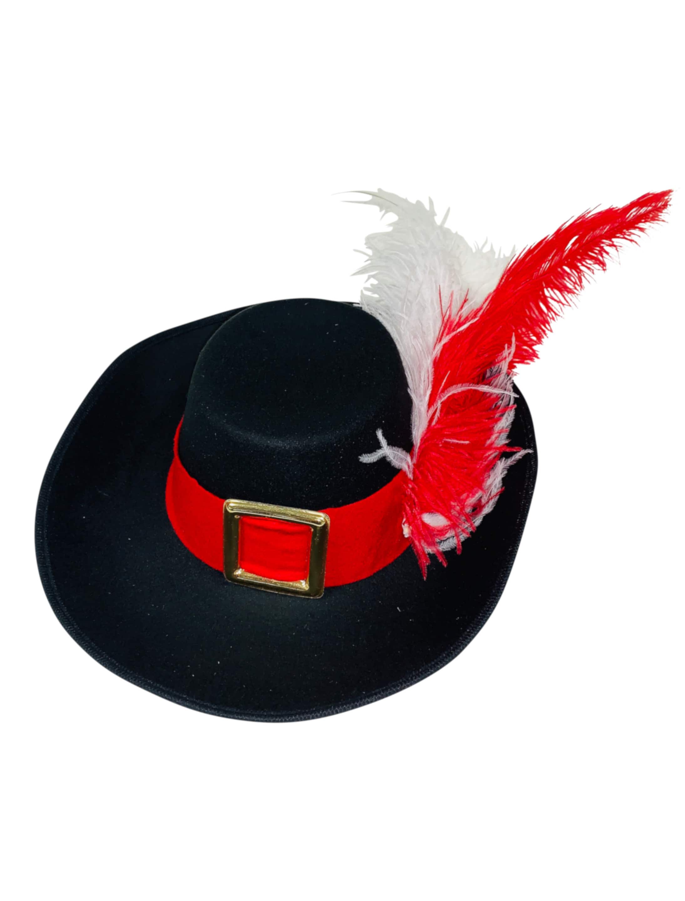 Musketier Hut mit Feder rot/weiß 60