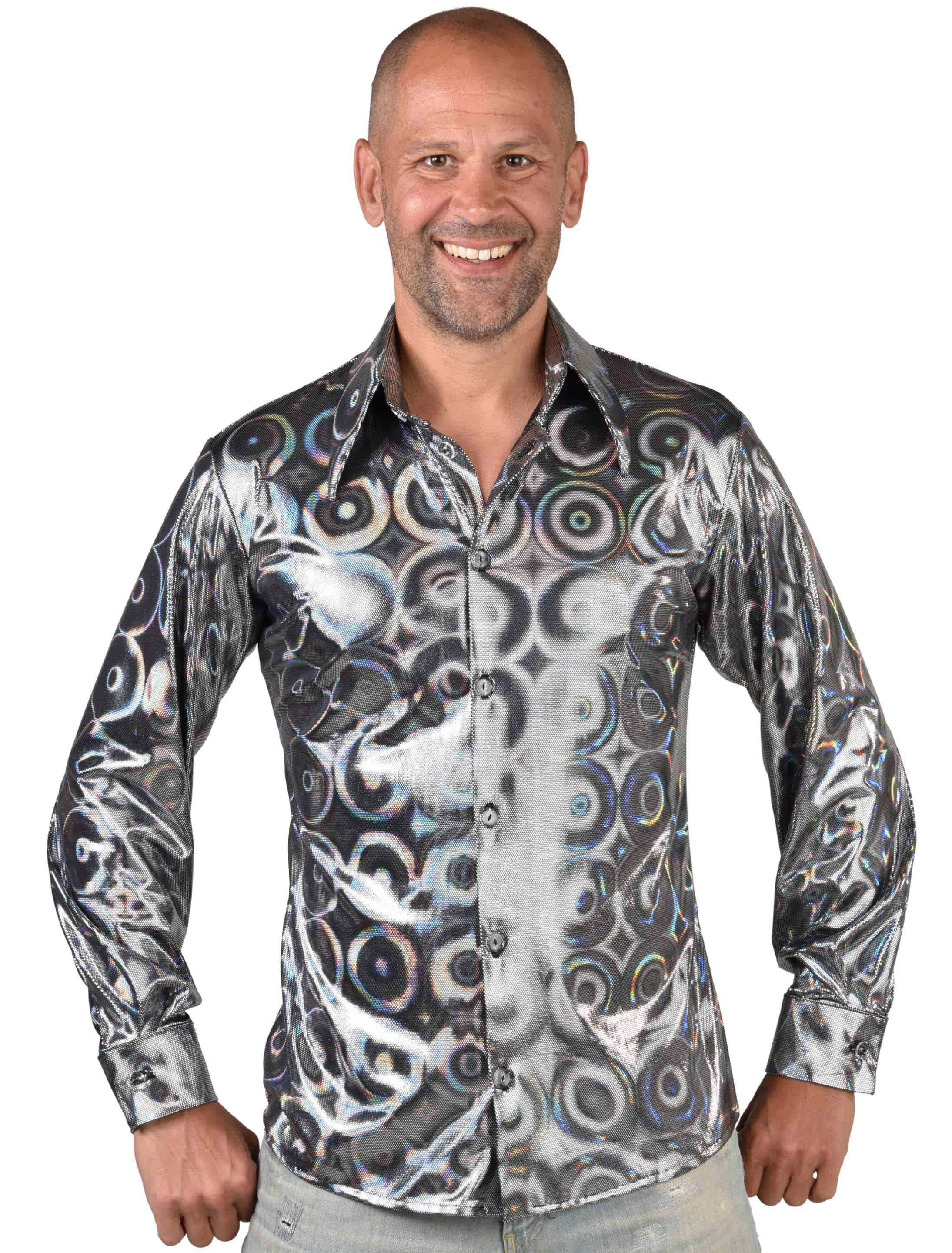 Hemd Hologram Kreise Herren silber 4XL
