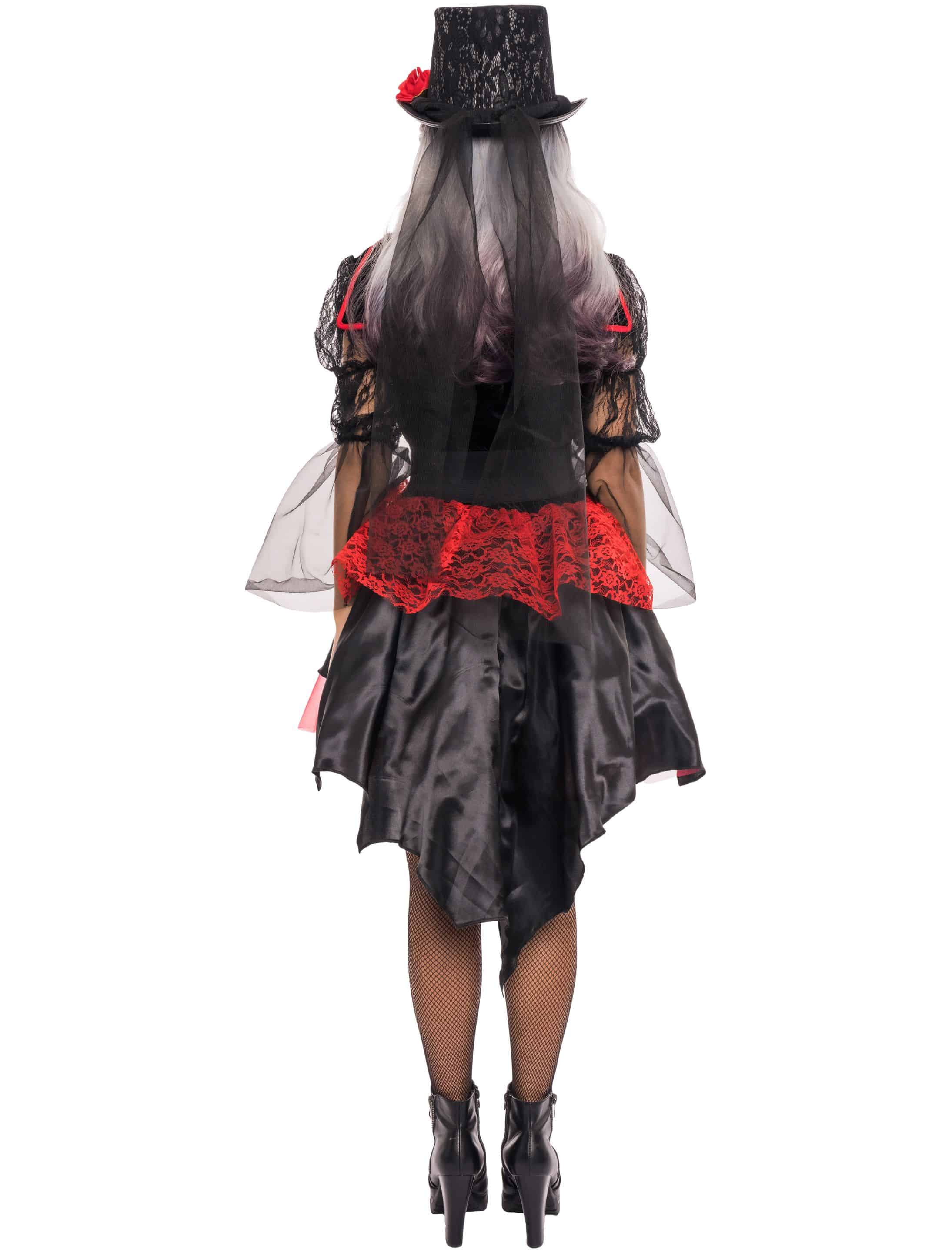 Kleid Vampir mit Stehkragen Damen schwarz/rot M