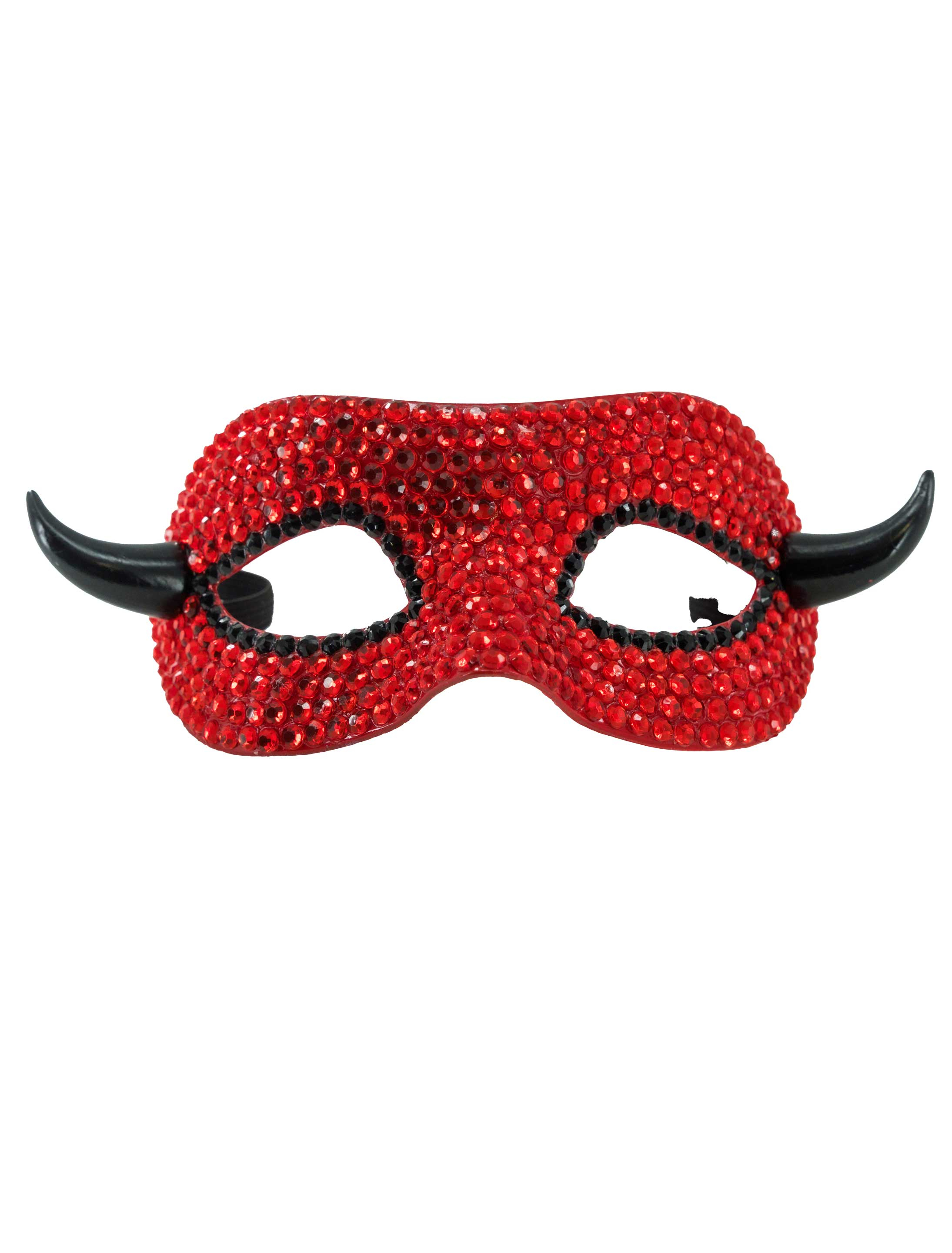 Augenmaske Teufel mit Strasssteinen und Hörnern rot