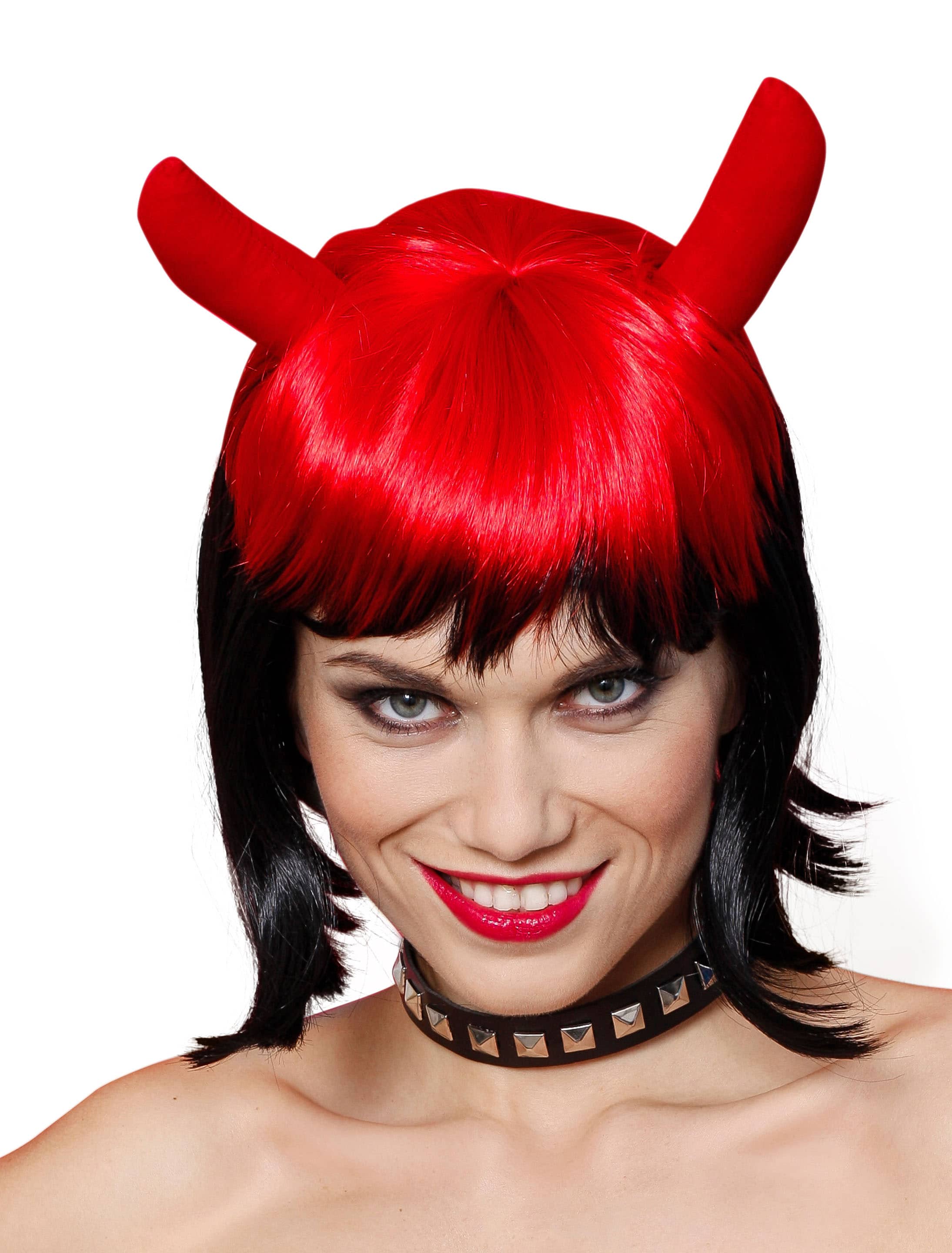 Perücke Satan rot/schwarz