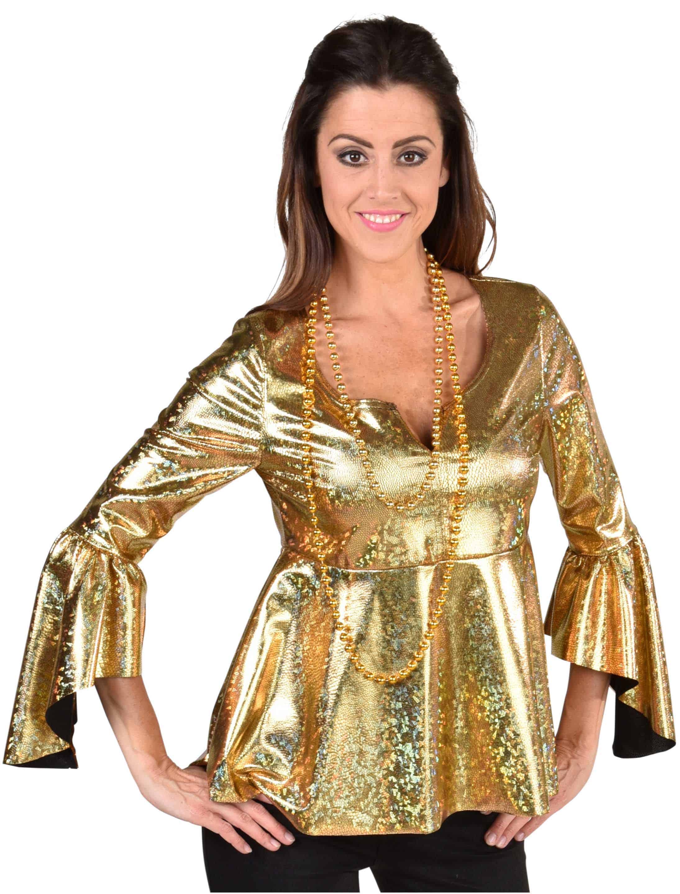 Bluse 70er Jahre Hologram Damen gold M