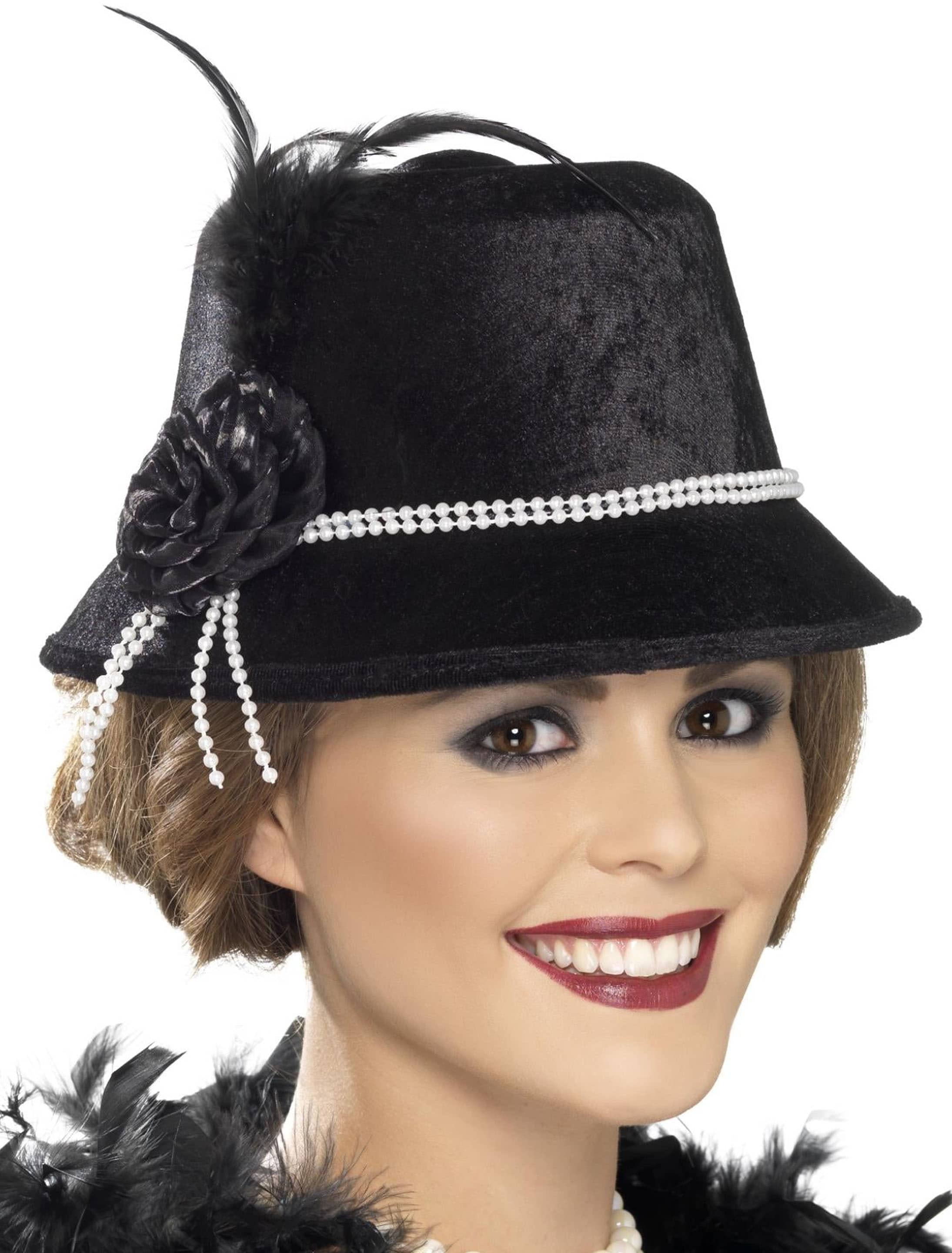 Hut 20er Jahre mit Perlen Damen schwarz one size