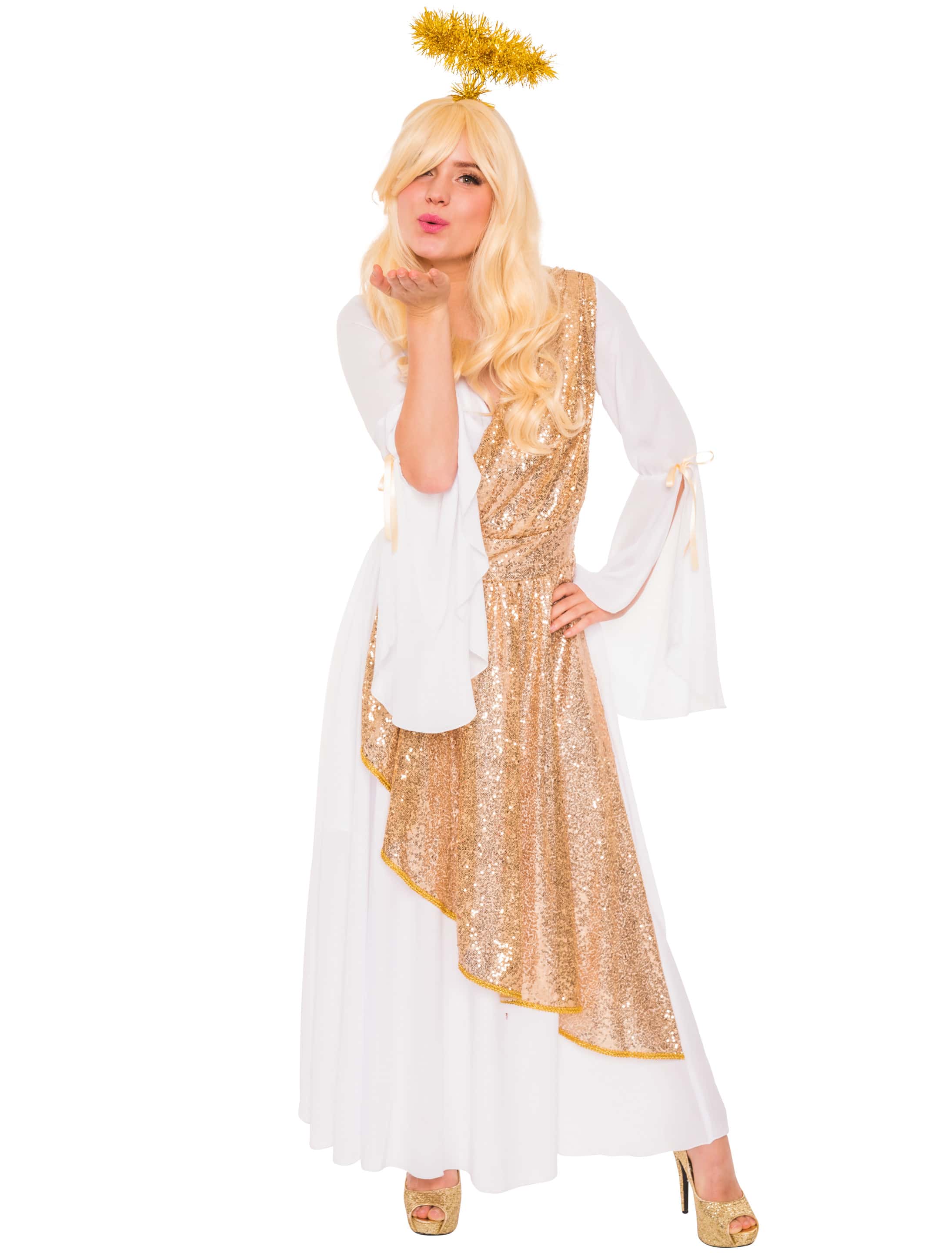 Kleid Engel Damen weiß/gold S