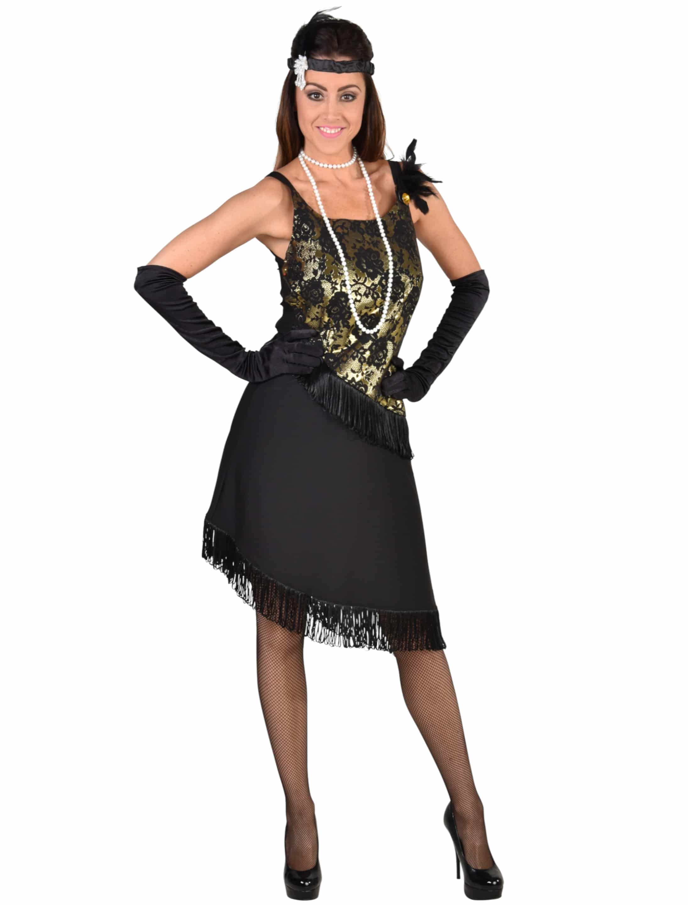 Kleid 20er Jahre Damen schwarz/gold S