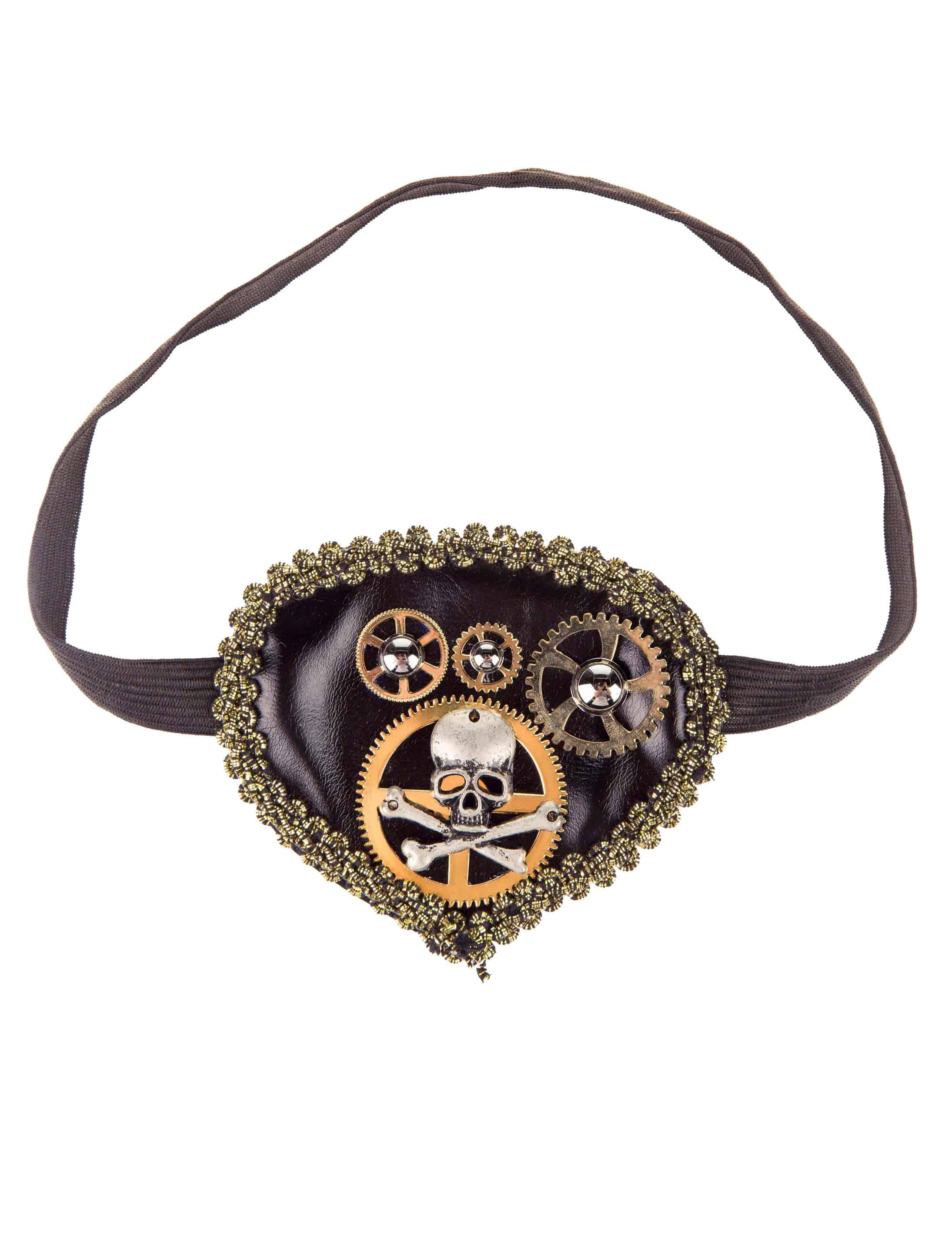 Augenklappe Steampunk mit Totenkopf gold